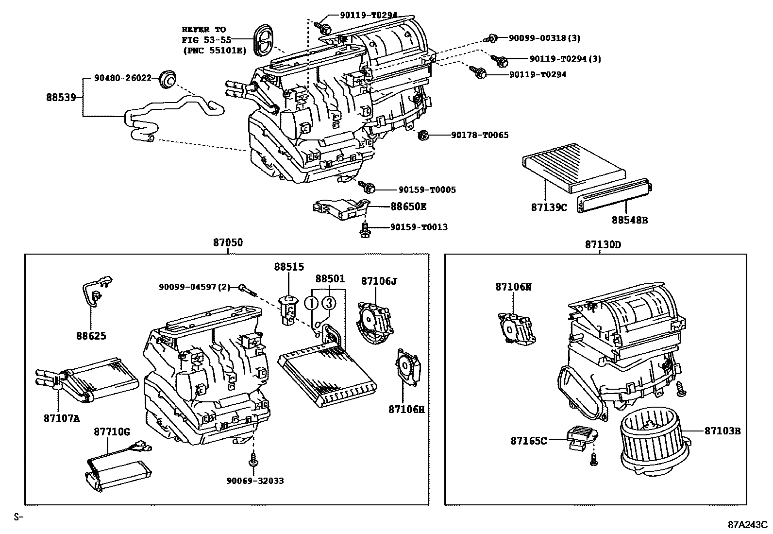 Toyota HILUX 暖风和空调系统 - 冷却器组件 EPC diagram — 87A243C