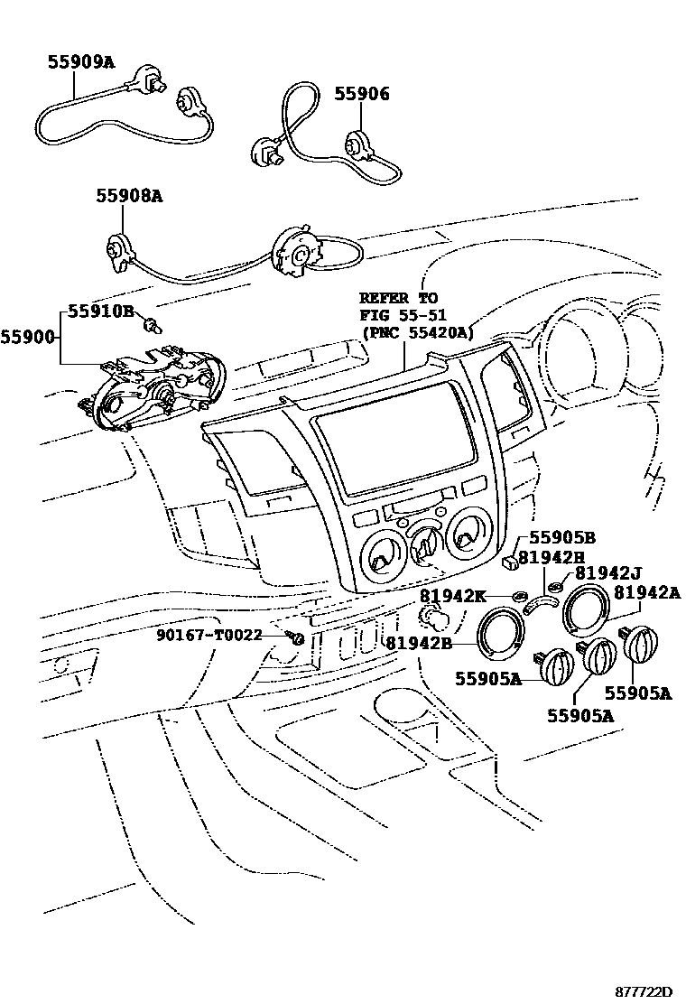 Toyota HILUX 暖风和空调系统 - 控制器和风管 EPC diagram — 877722D