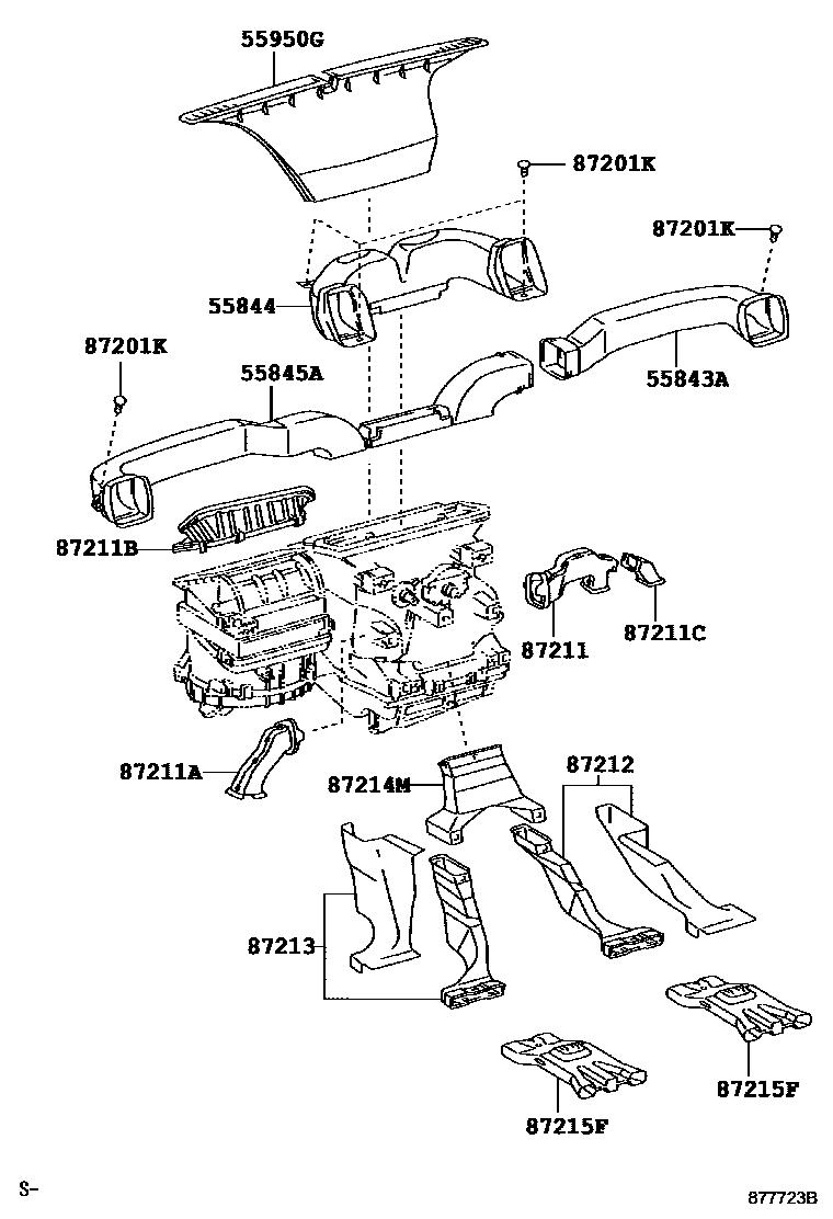 Toyota HILUX 暖风和空调系统 - 控制器和风管 EPC diagram — 877723B