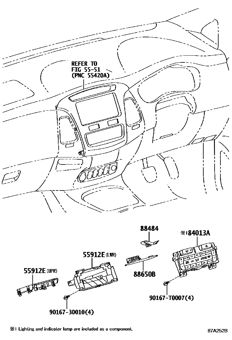 Toyota HILUX 暖风和空调系统 - 控制器和风管 EPC diagram — 87A252B