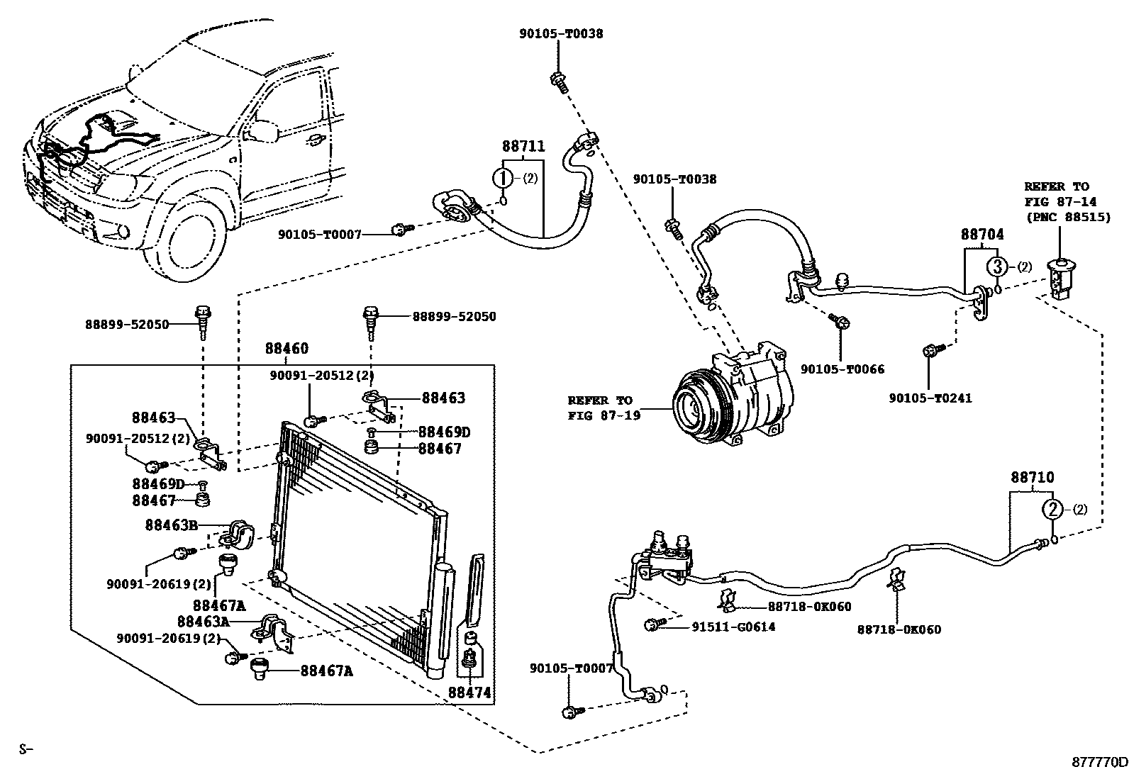Toyota HILUX Heating & Air Conditioning - Cooler Piping EPC diagram — 877770D