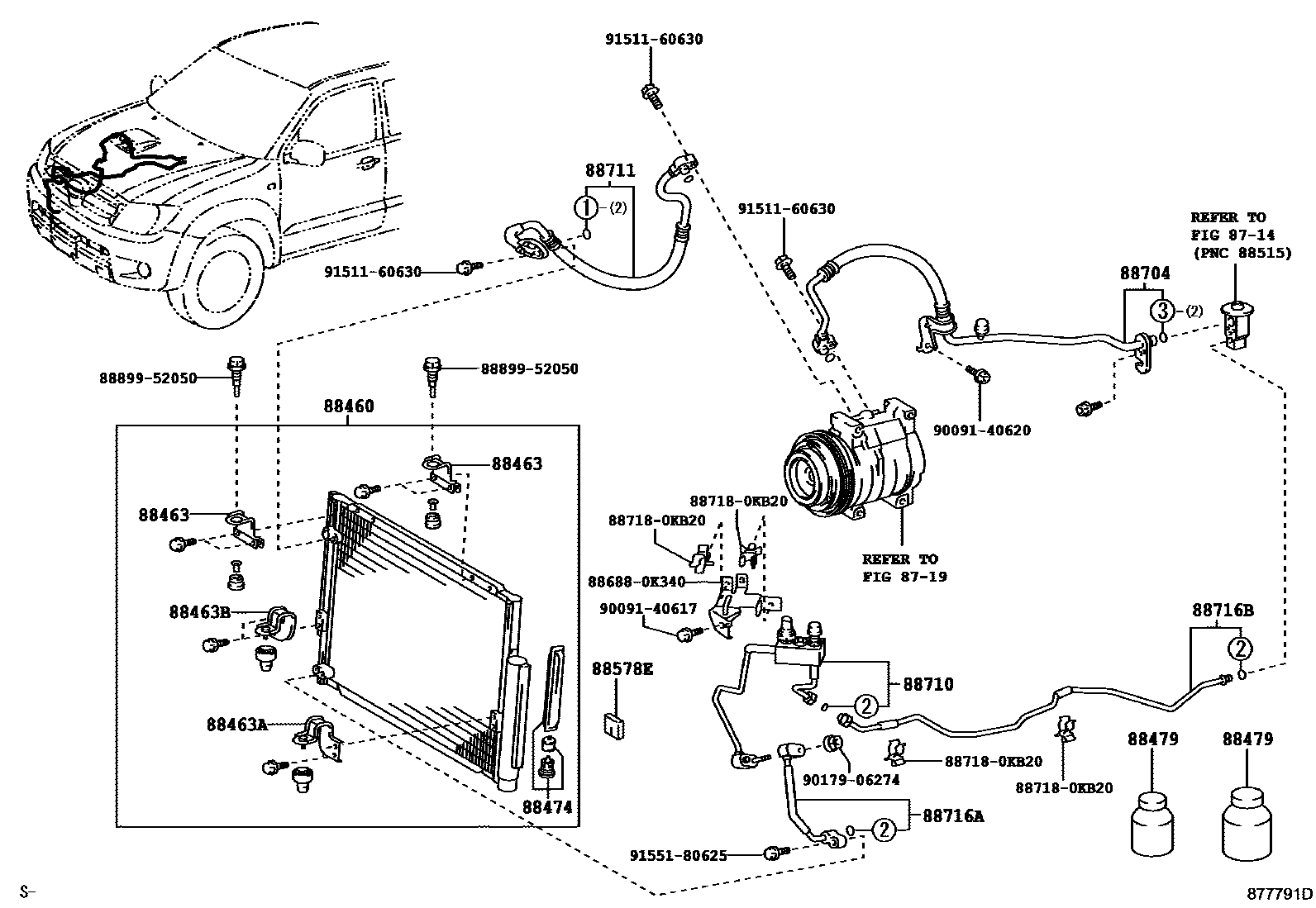 Toyota HILUX Heating & Air Conditioning - Cooler Piping EPC diagram — 877791D