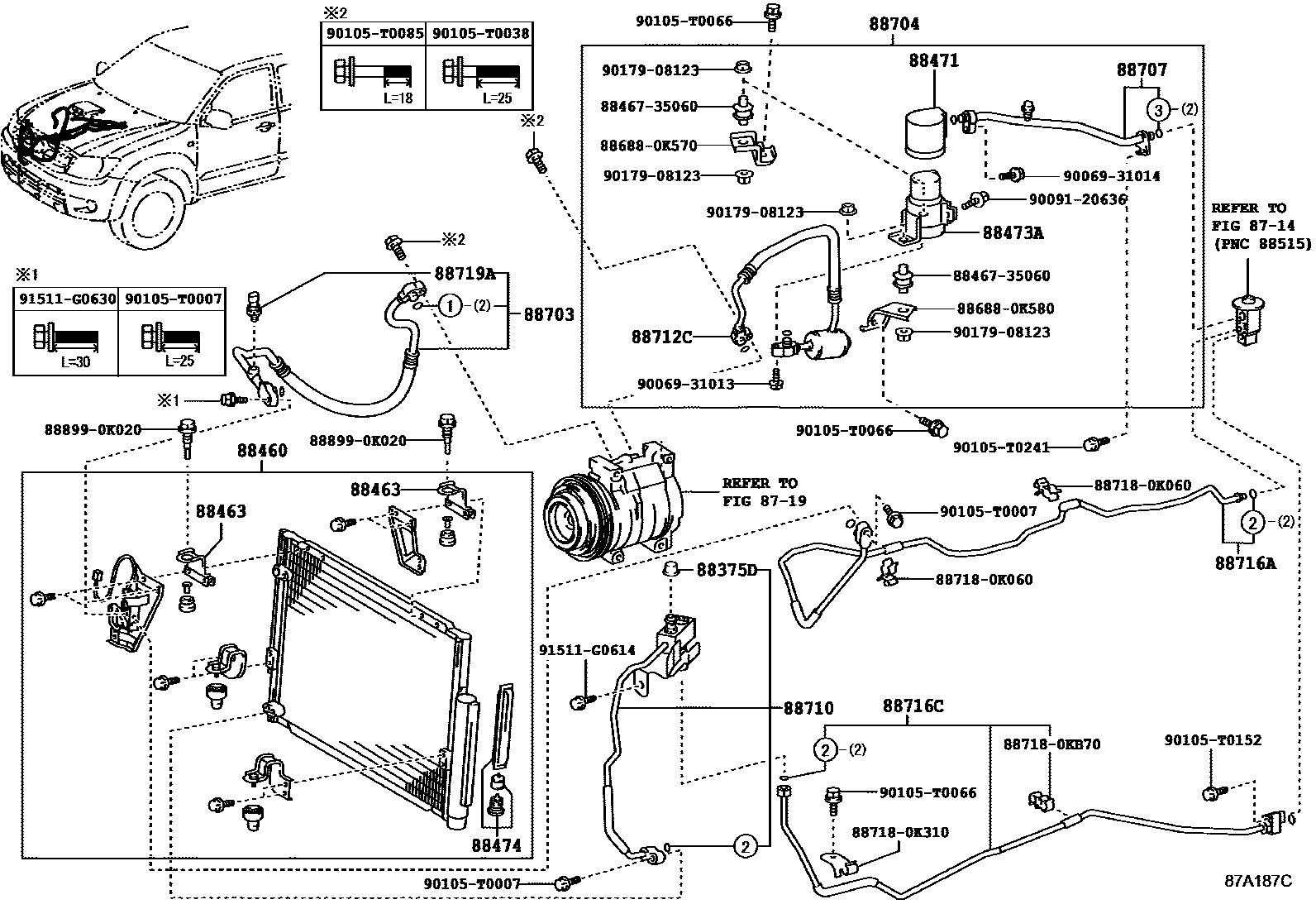 Toyota HILUX Heating & Air Conditioning - Cooler Piping EPC diagram — 87A187C