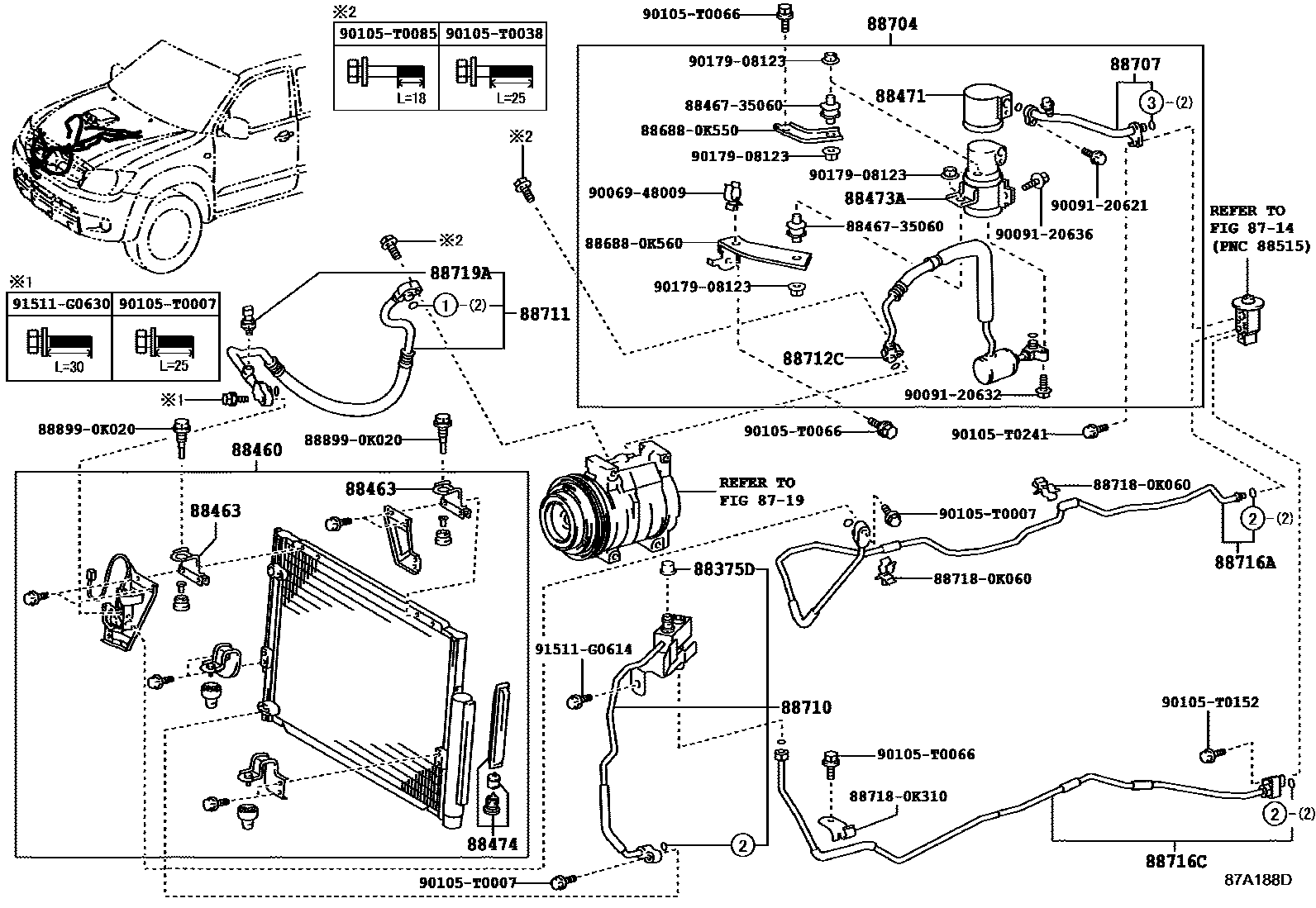 Toyota HILUX Heating & Air Conditioning - Cooler Piping EPC diagram — 87A188D