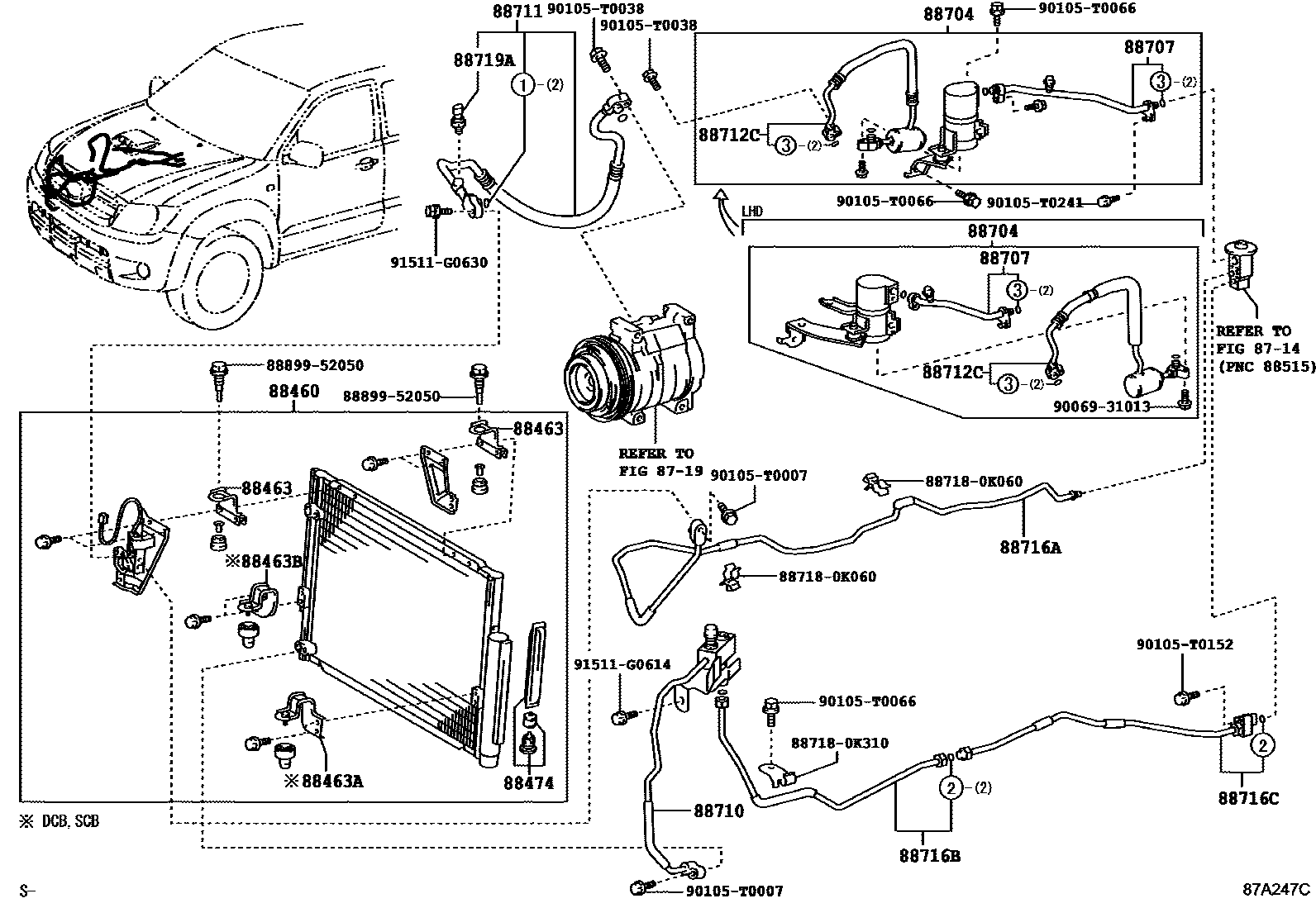 Toyota HILUX Heating & Air Conditioning - Cooler Piping EPC diagram — 87A247C