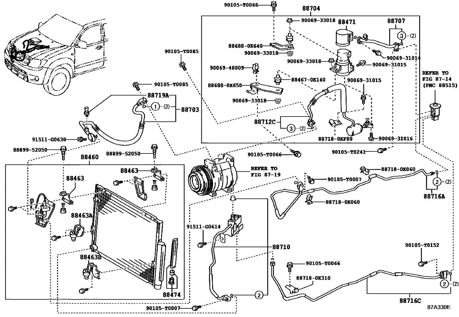 Toyota HILUX Heating & Air Conditioning - Cooler Piping EPC diagram — 87A330E
