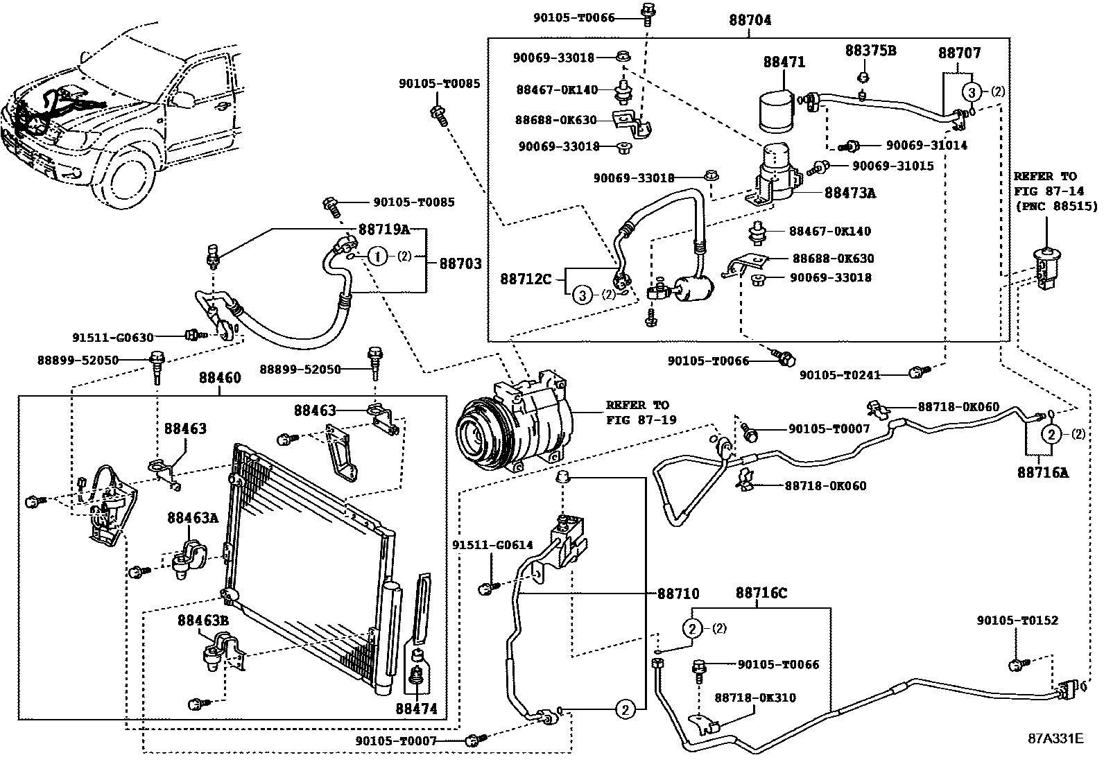 Toyota HILUX Heating & Air Conditioning - Cooler Piping EPC diagram — 87A331E