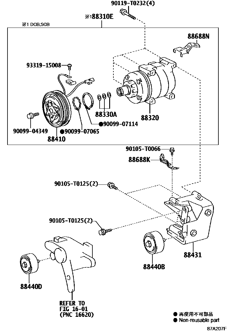 Toyota HILUX Heating & Air Conditioning - Compressor EPC diagram — 87A207F