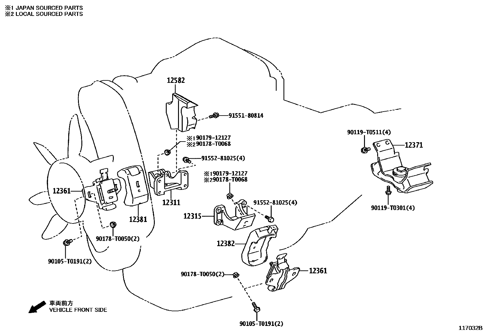 Toyota HILUX Engine Mounting EPC diagram — 117032B
