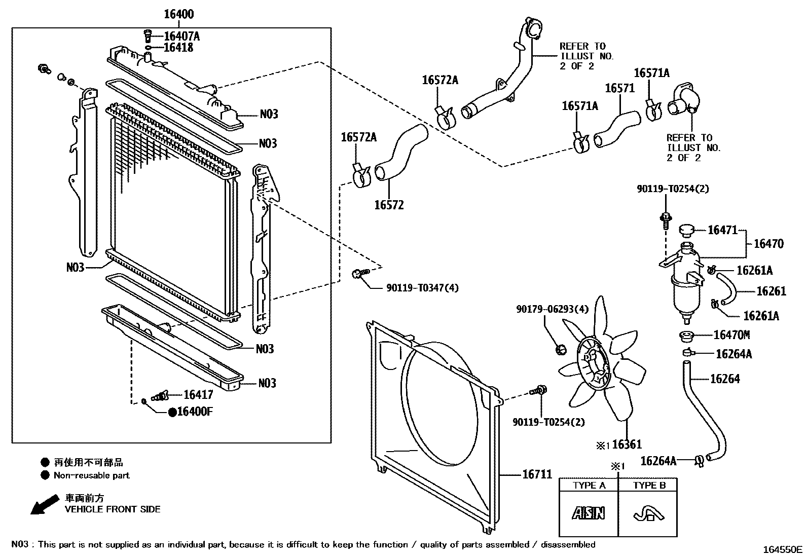 Toyota HILUX RADIATOR & WATER OUTLET EPC diagram — 164550E