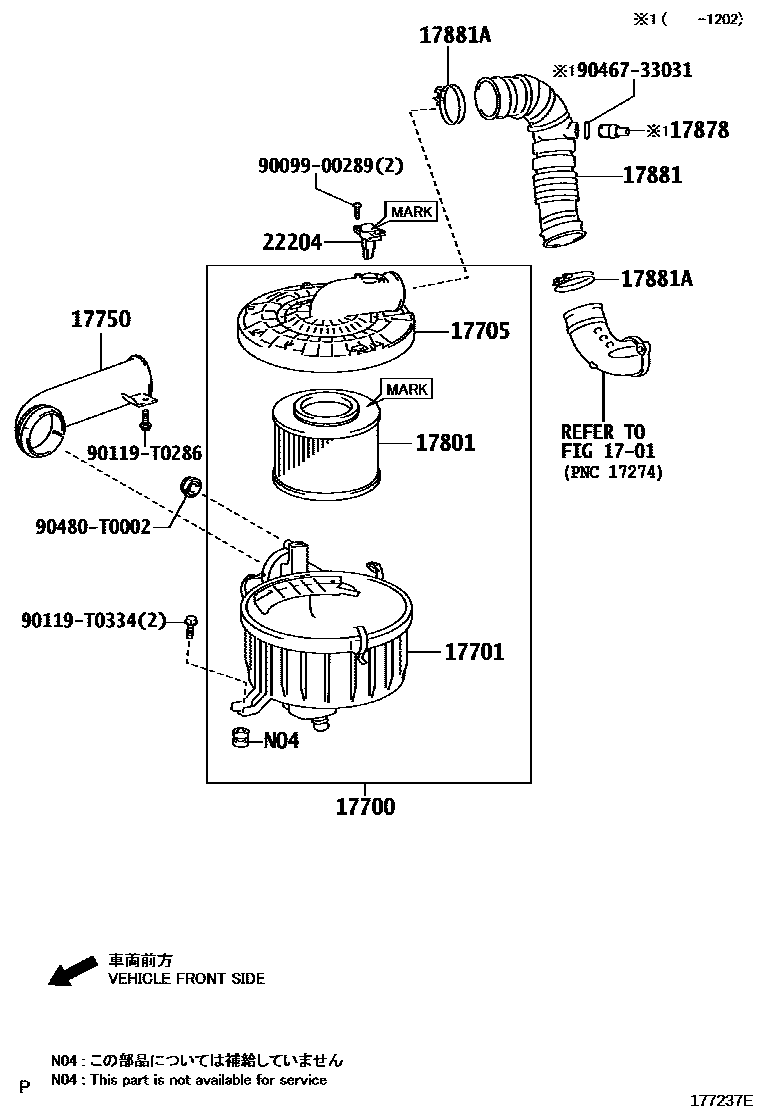 Toyota HILUX Air Cleaner EPC diagram — 177237E