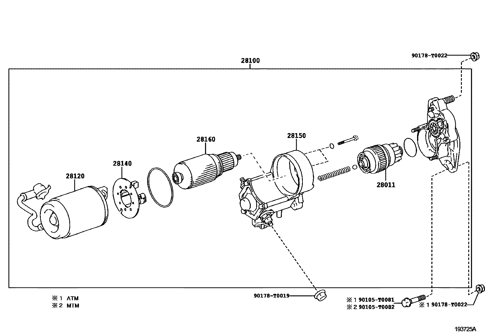 Toyota HILUX 起动机 EPC diagram — 193725A