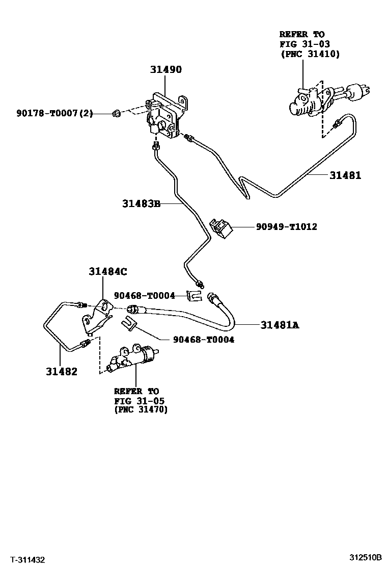 Toyota HILUX 离合器踏板和挠性软管 EPC diagram — 312510B