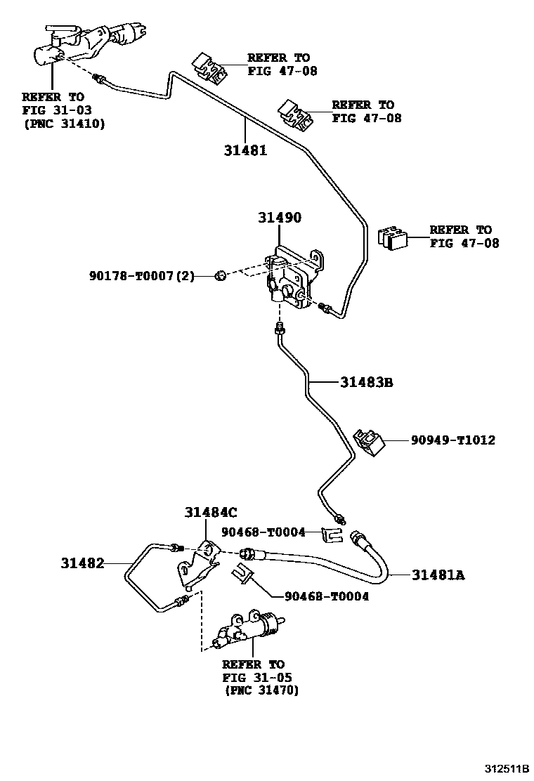 Toyota HILUX 离合器踏板和挠性软管 EPC diagram — 312511B