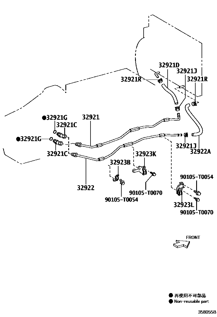 Toyota HILUX 变速器油冷却器和配管(ATM) EPC diagram — 358055B