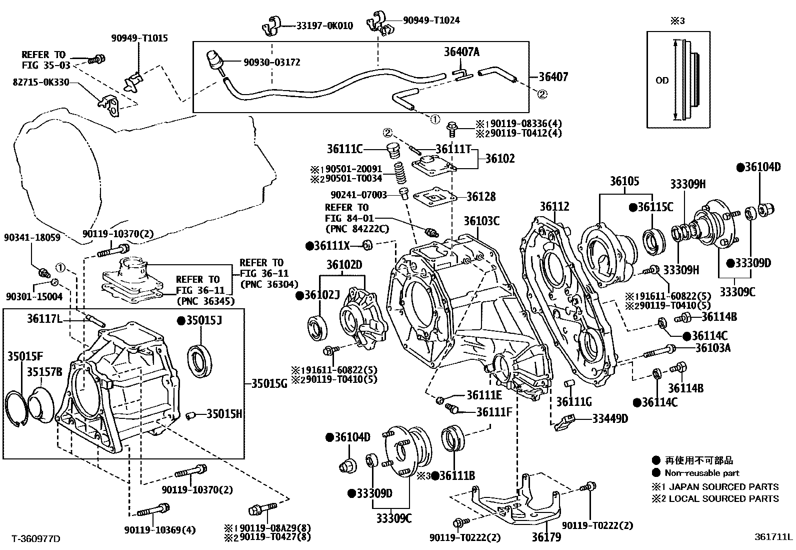 Toyota HILUX Transfer Case & Extension Housing EPC diagram — 361711L