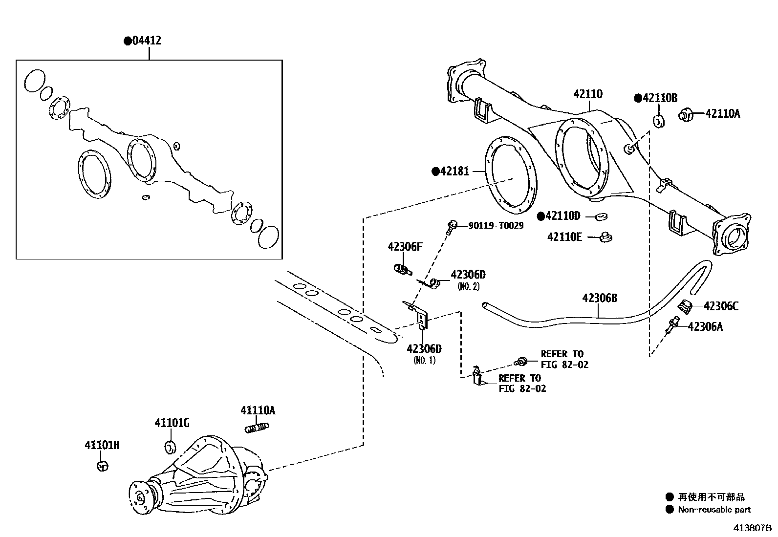 Toyota HILUX 后桥壳和差速器 EPC diagram — 413807B
