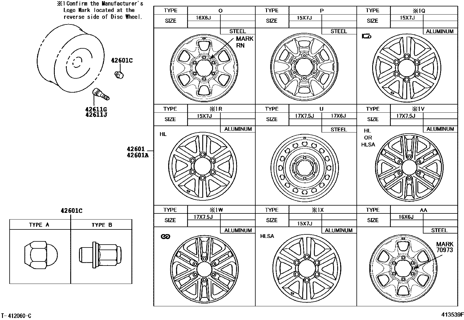 Toyota HILUX 车轮和车轮盖 EPC diagram — 413539F