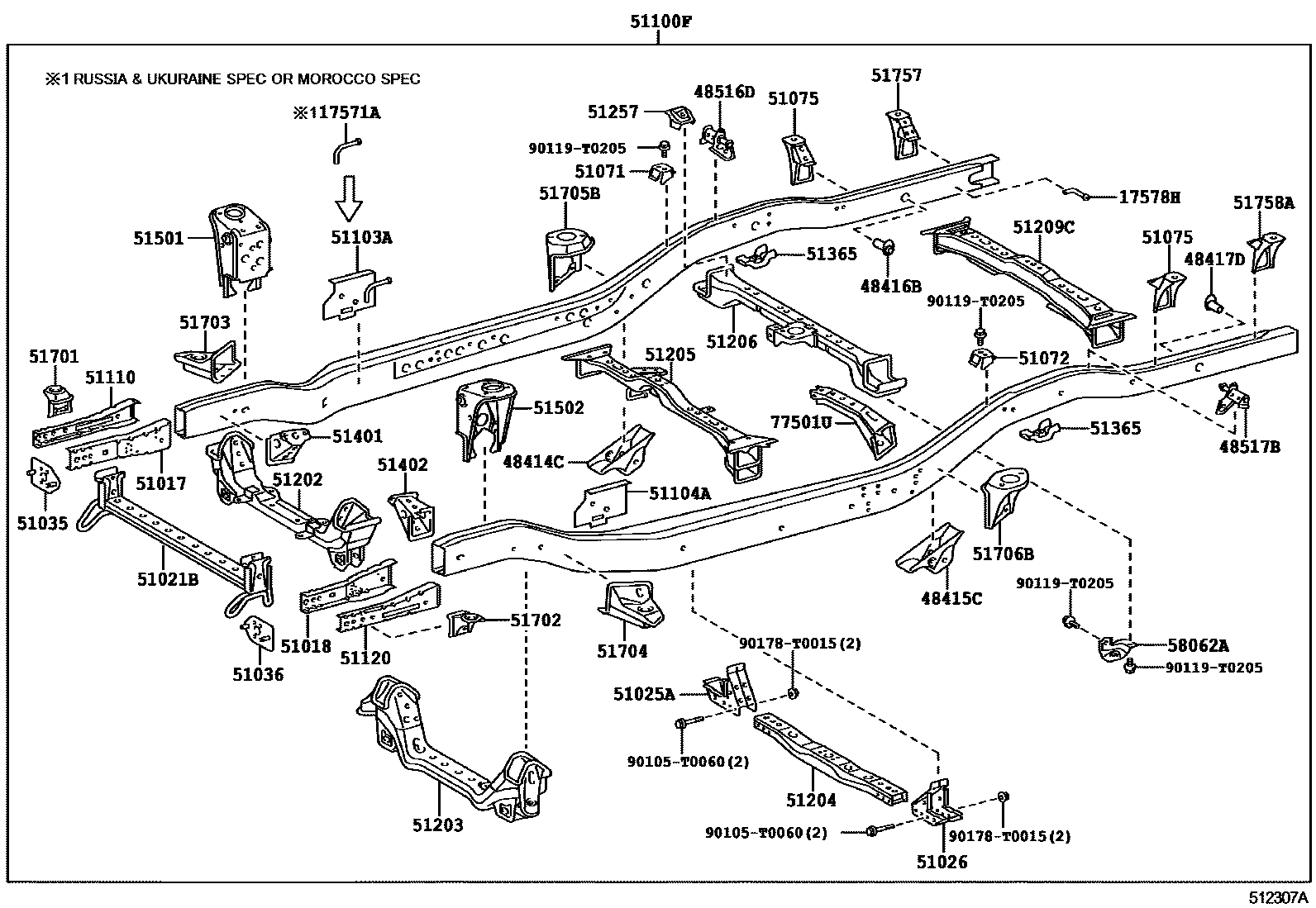 Toyota HILUX 车架 EPC diagram — 512307A