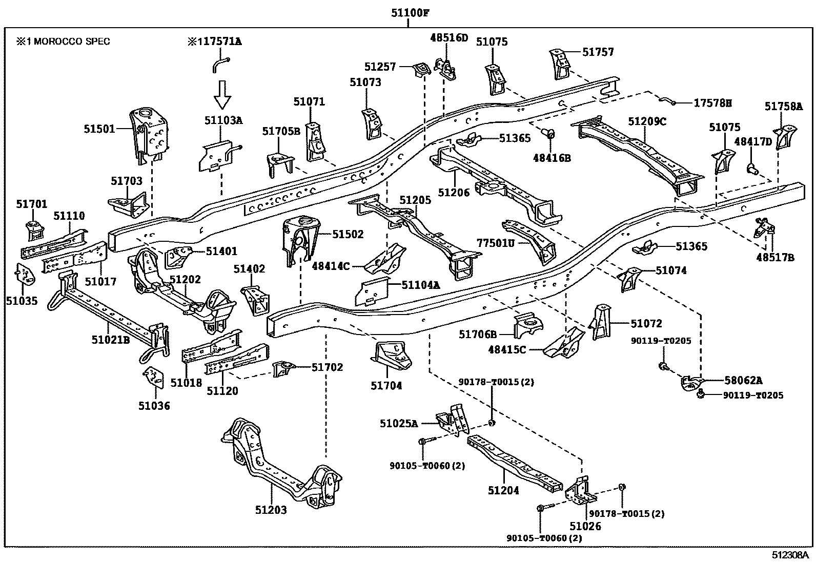 Toyota HILUX 车架 EPC diagram — 512308A