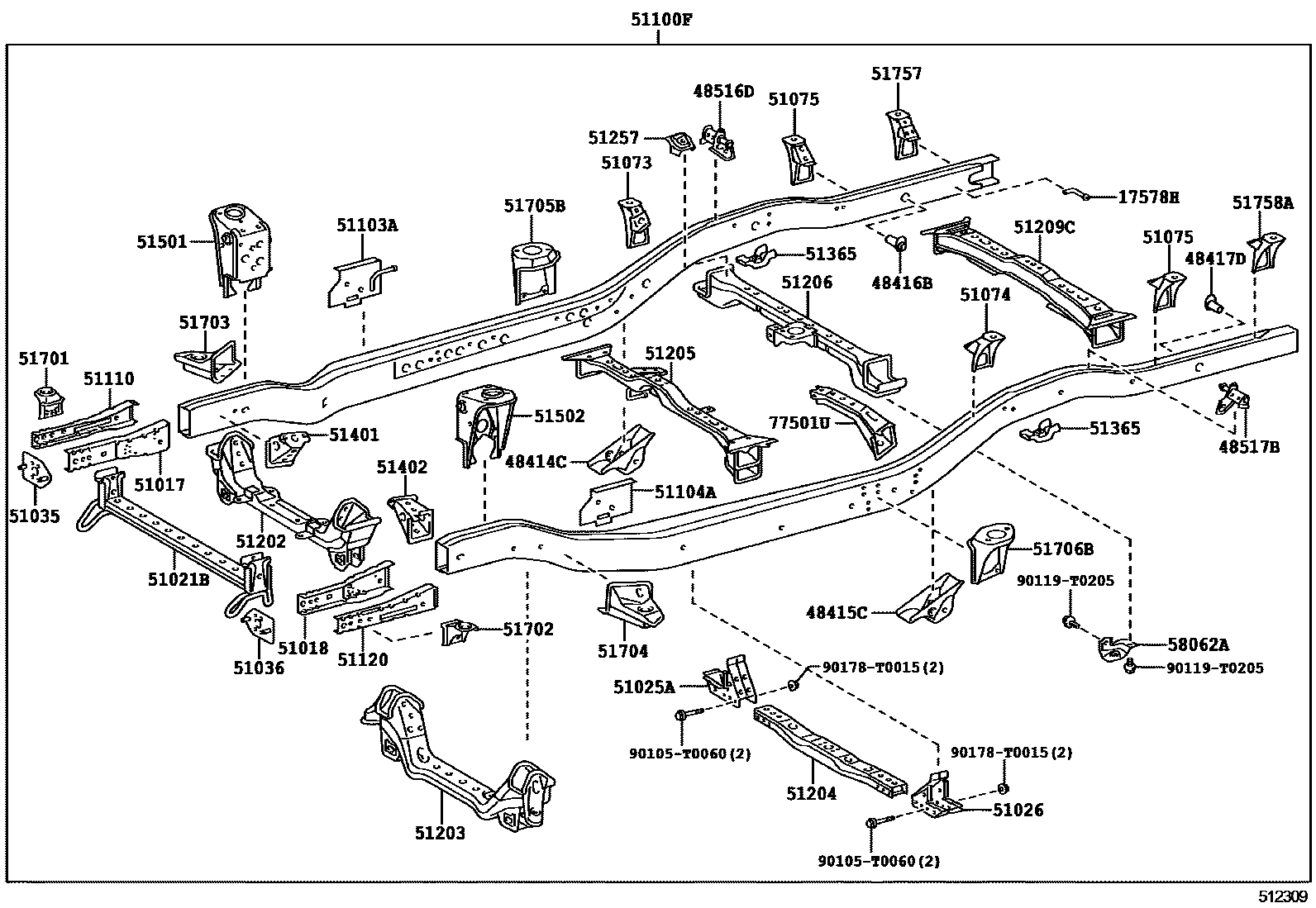 Toyota HILUX 车架 EPC diagram — 512309