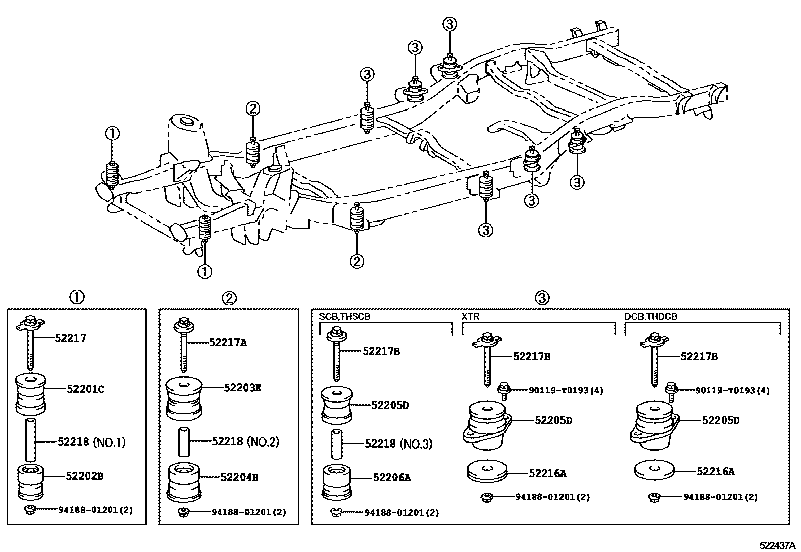 Toyota HILUX 驾驶室悬置和车身悬置 EPC diagram — 522437A