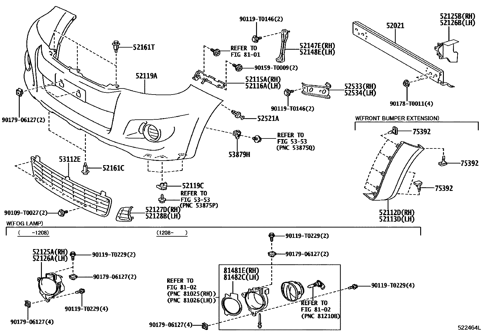 Toyota HILUX 前保险杠及附件 EPC diagram — 522464L