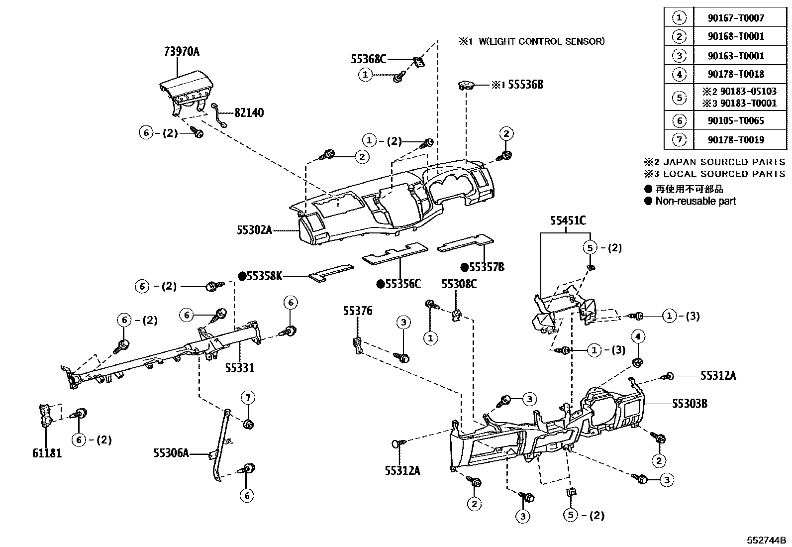 Toyota HILUX 仪表板和手套箱 EPC diagram — 552744B