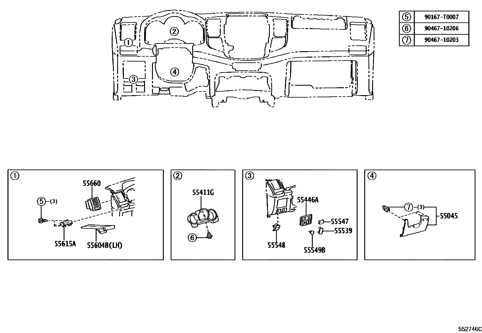 Toyota HILUX 仪表板和手套箱 EPC diagram — 552746G