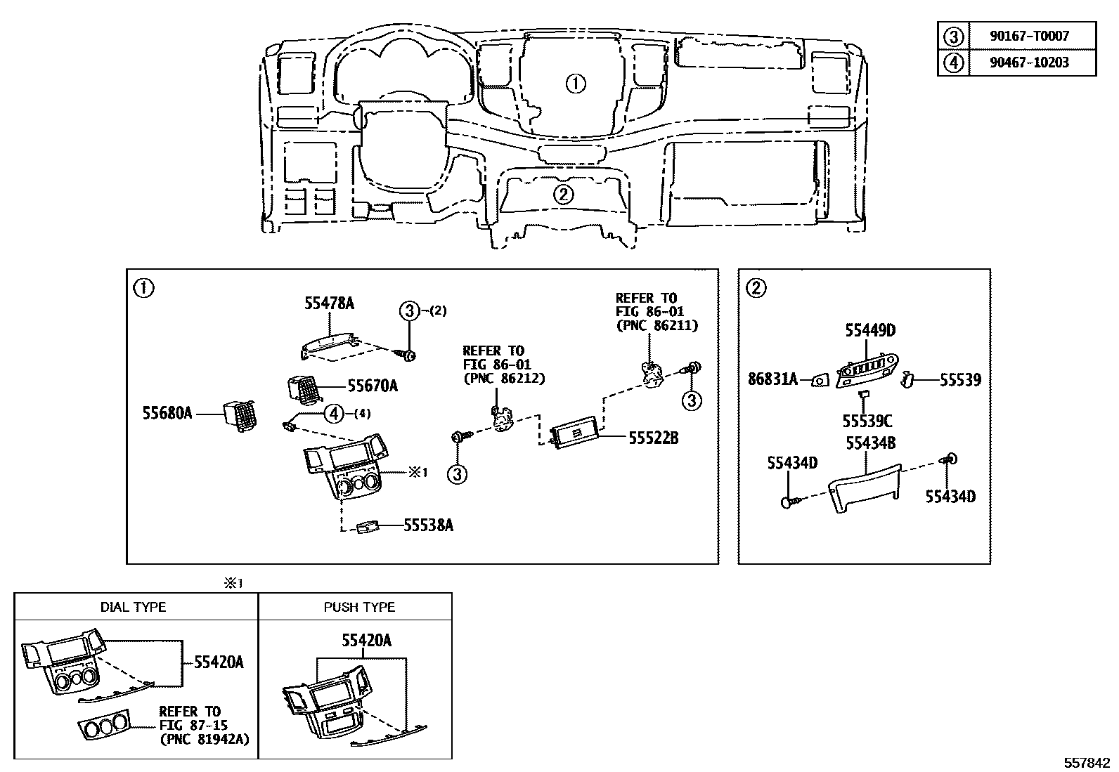 Toyota HILUX 仪表板和手套箱 EPC diagram — 557842