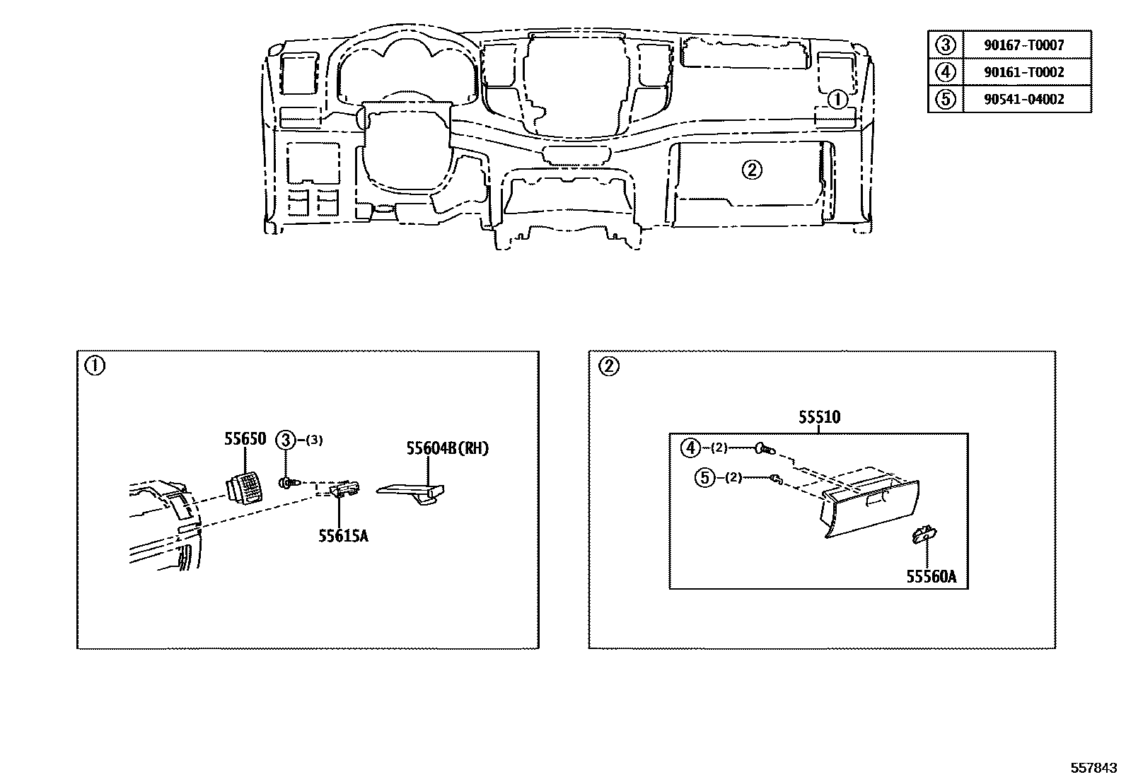 Toyota HILUX 仪表板和手套箱 EPC diagram — 557843