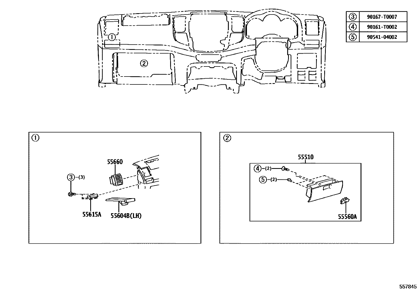 Toyota HILUX 仪表板和手套箱 EPC diagram — 557845