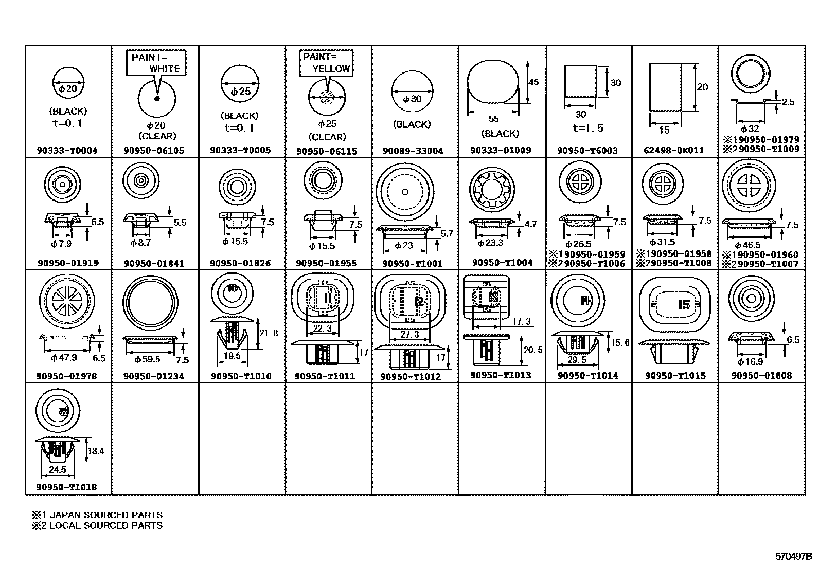 Toyota HILUX hole plug EPC diagram — 570497B