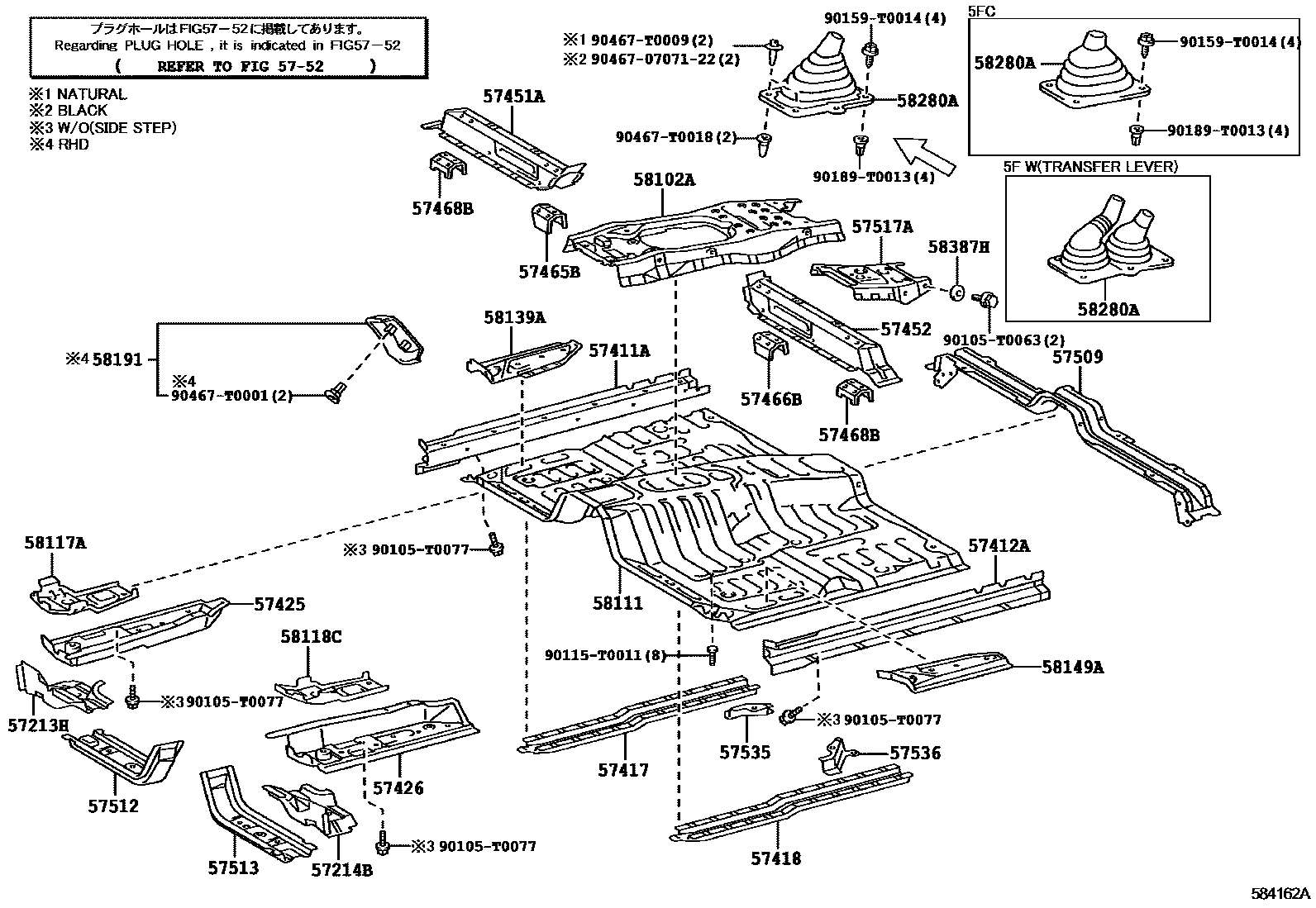 Toyota HILUX 前地板和前地板梁 EPC diagram — 584162A
