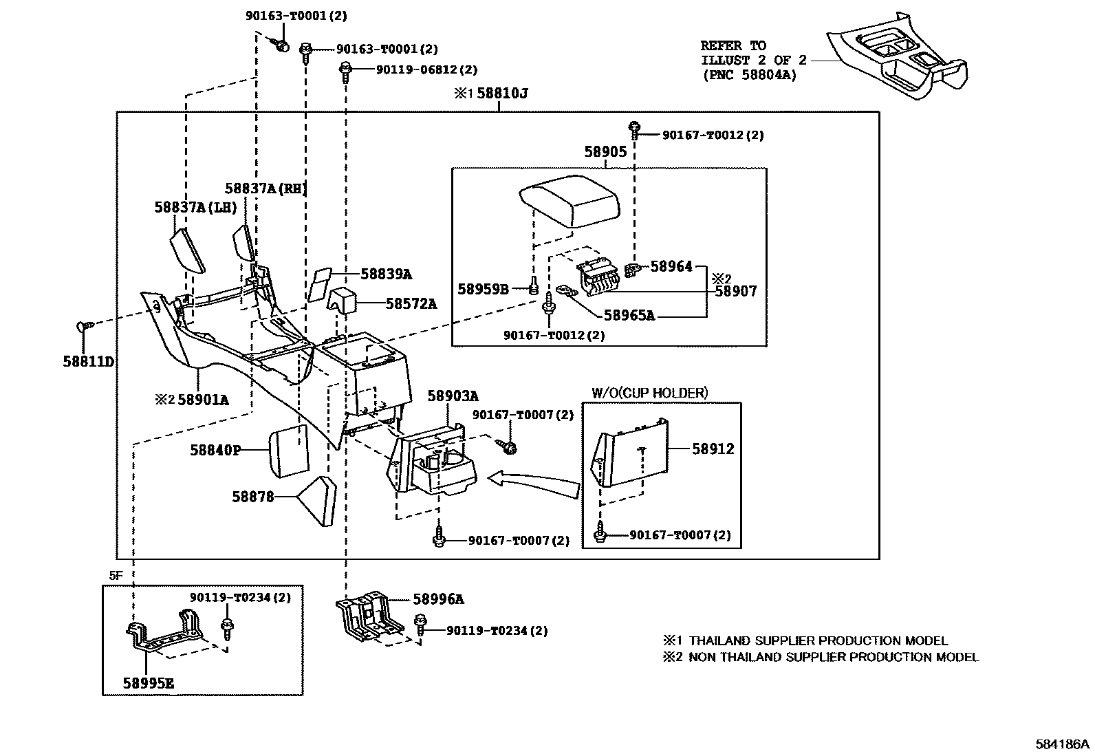 Toyota HILUX 中央扶手箱和支架 EPC diagram — 584186A