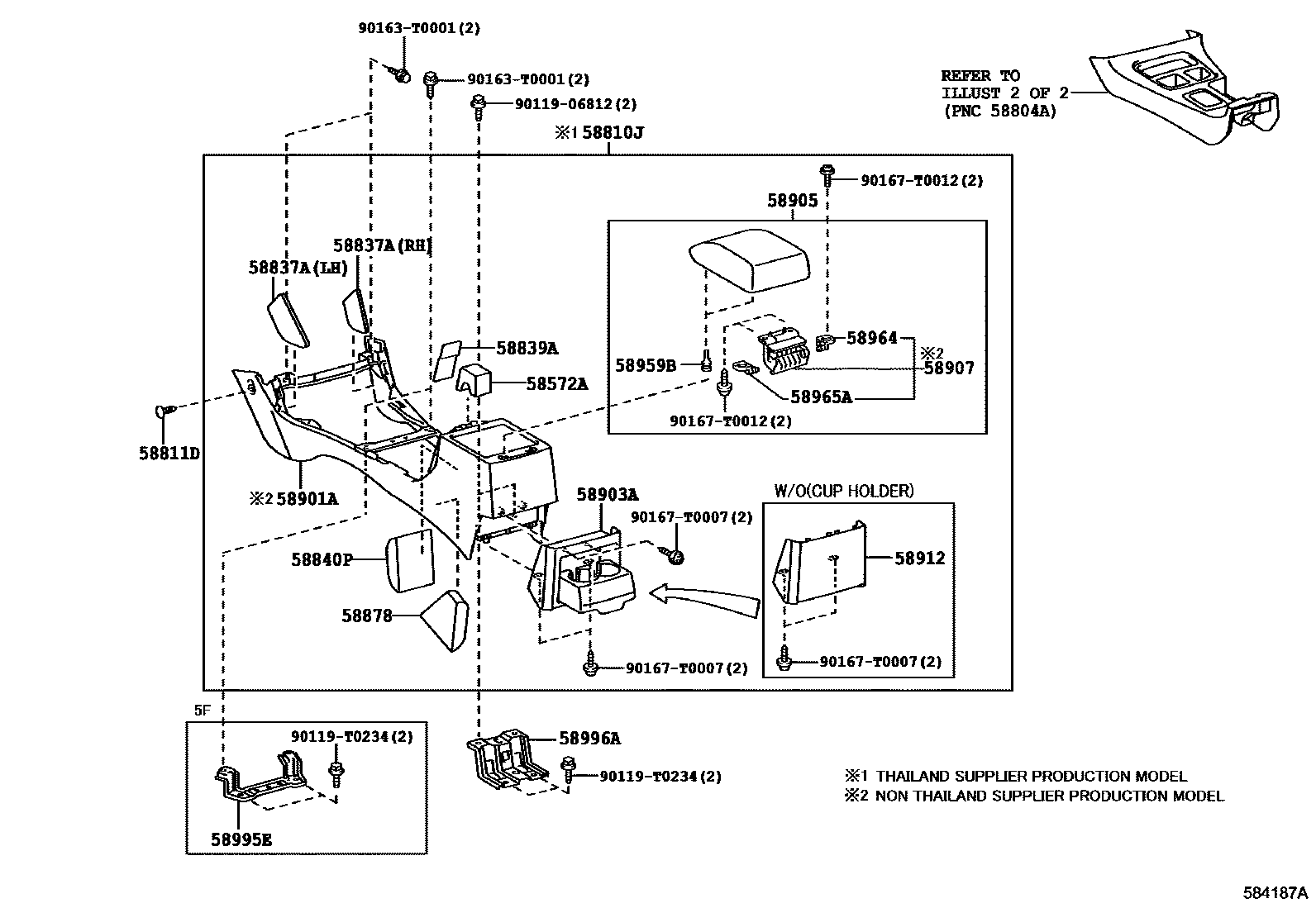 Toyota HILUX 中央扶手箱和支架 EPC diagram — 584187A
