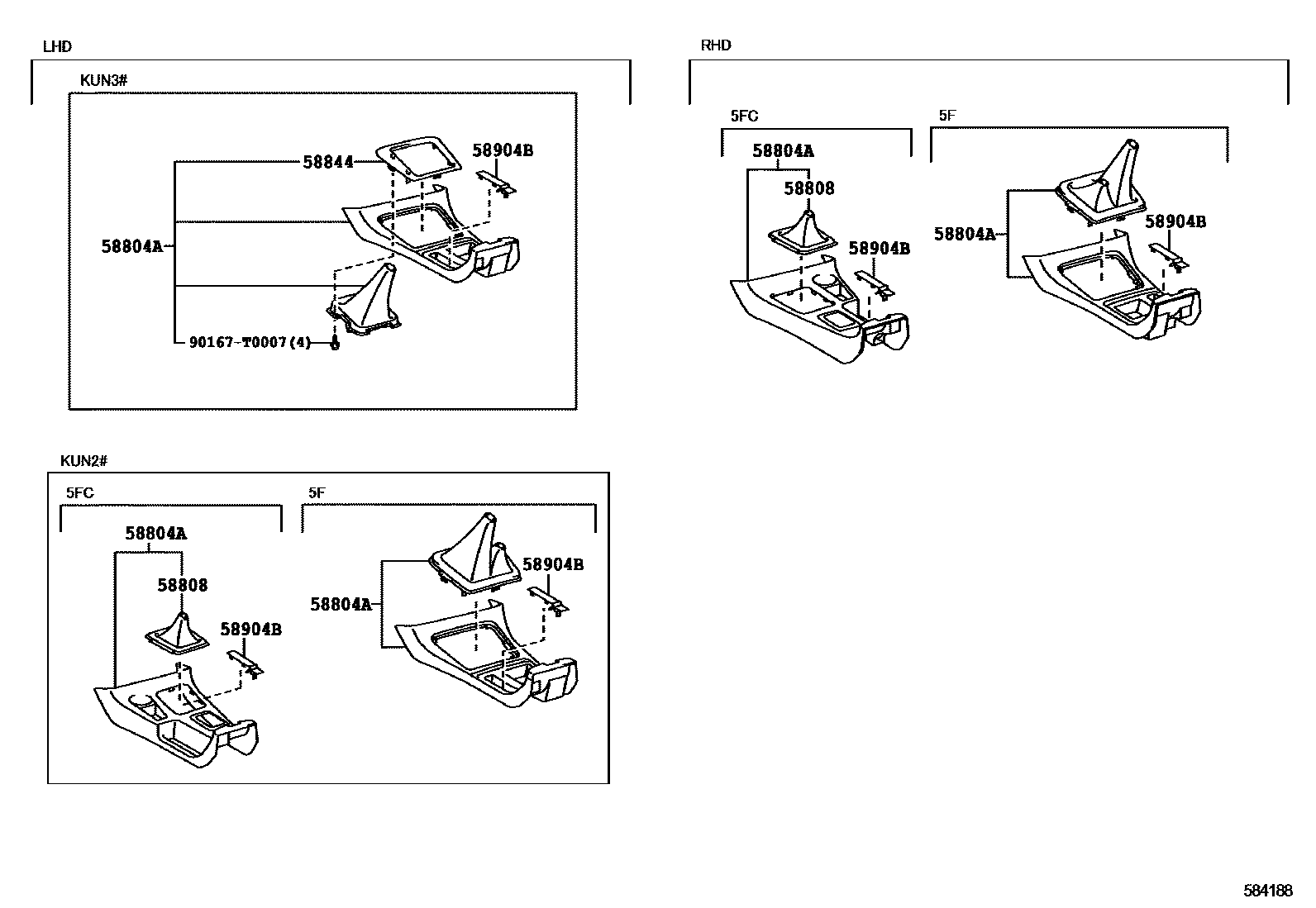 Toyota HILUX 中央扶手箱和支架 EPC diagram — 584188
