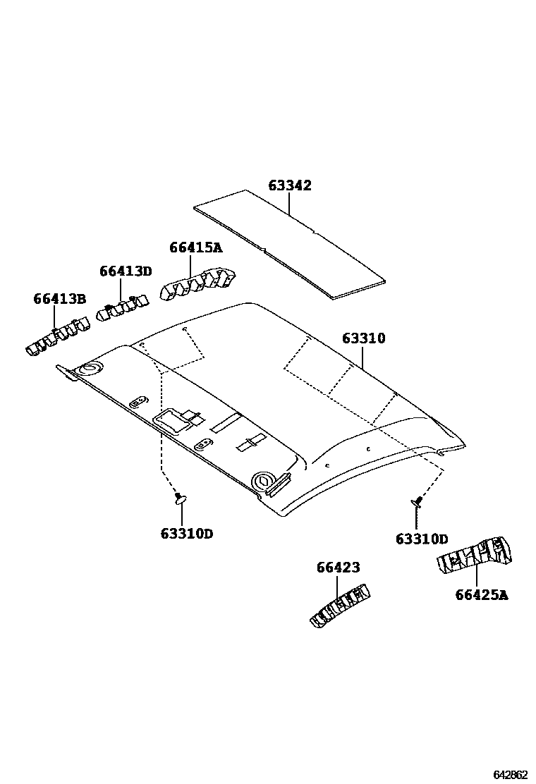 Toyota HILUX 车顶内衬和消声垫 EPC diagram — 642862