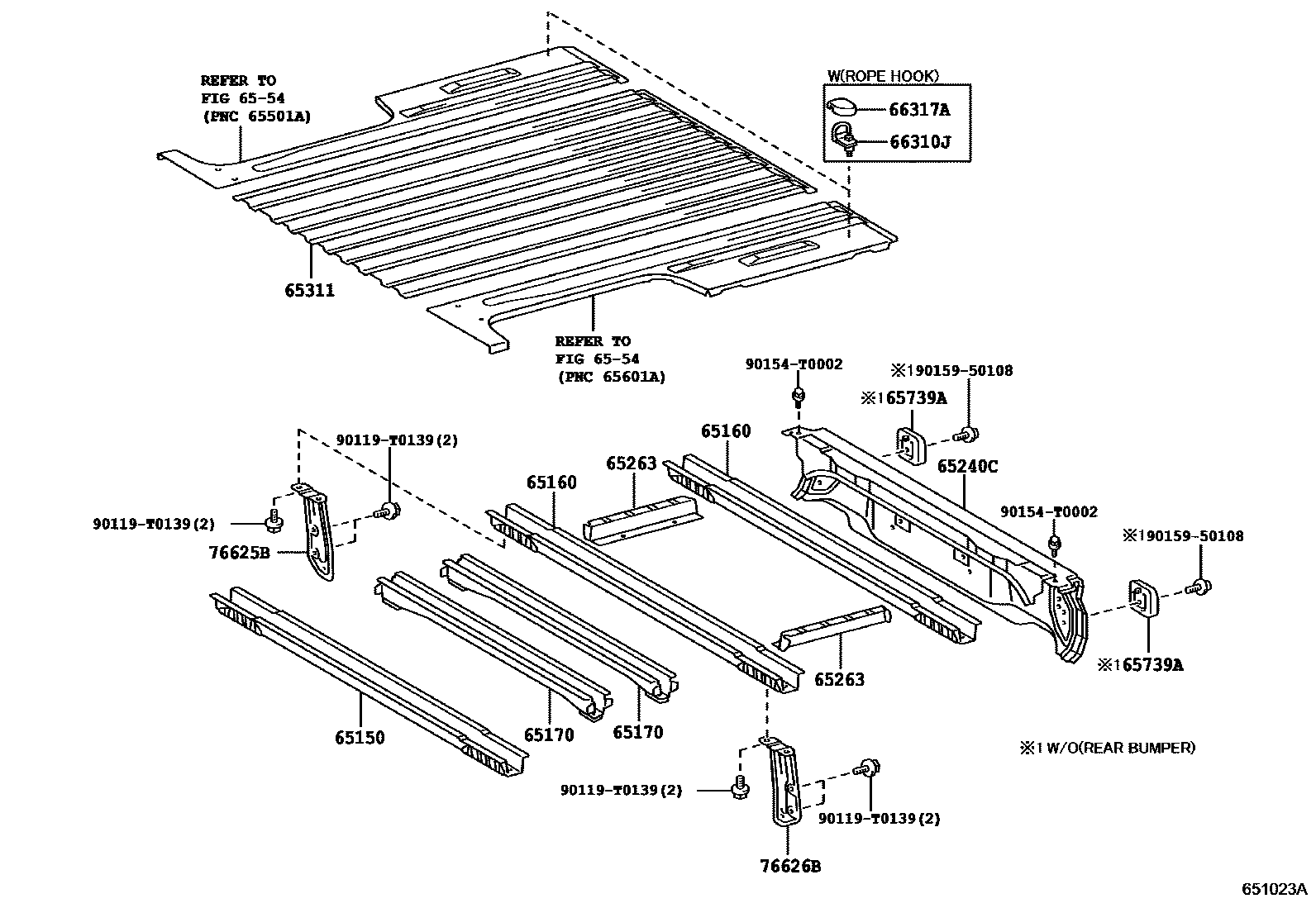 Toyota HILUX 后车身地板和翼子板 EPC diagram — 651023A