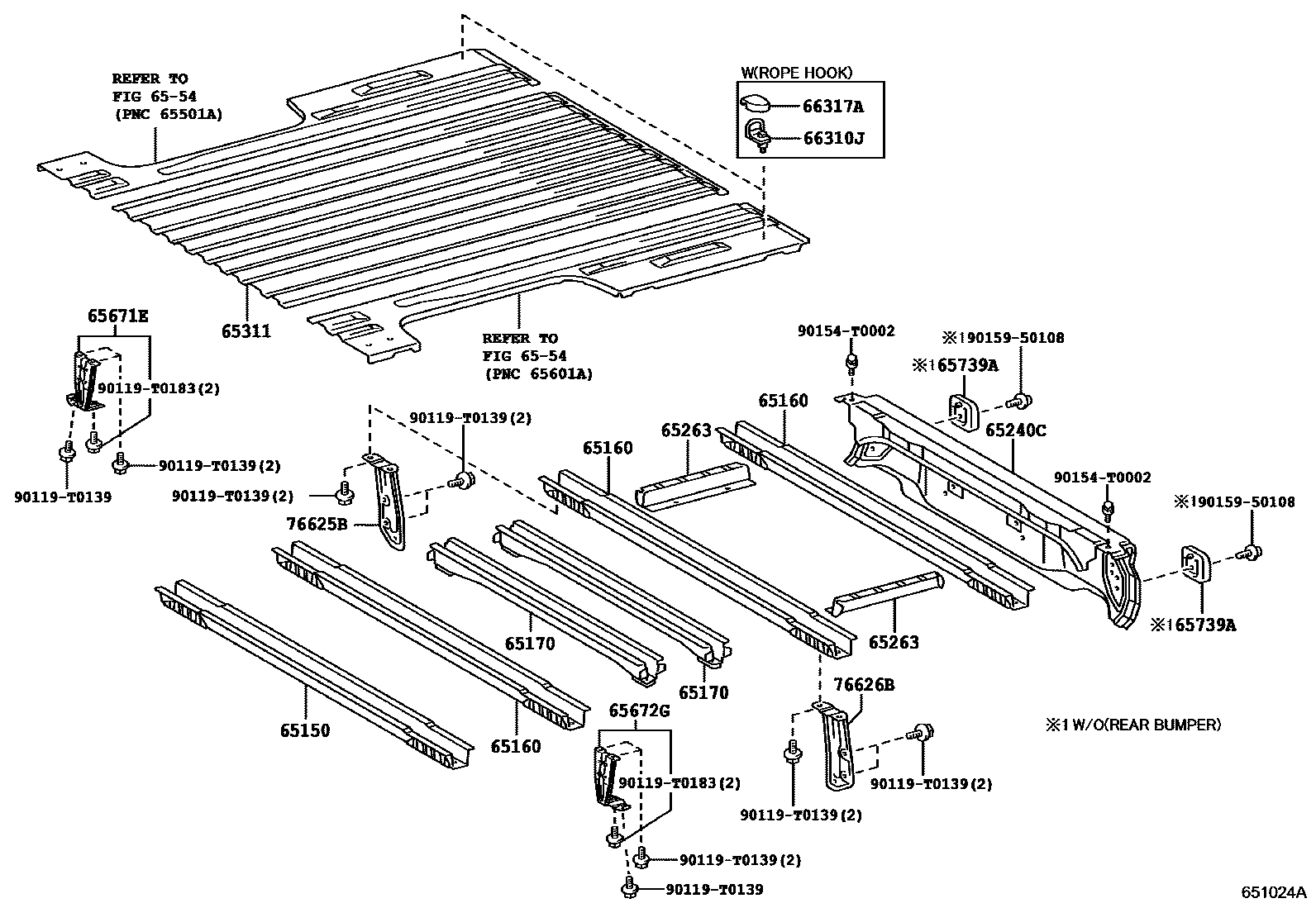 Toyota HILUX 后车身地板和翼子板 EPC diagram — 651024A