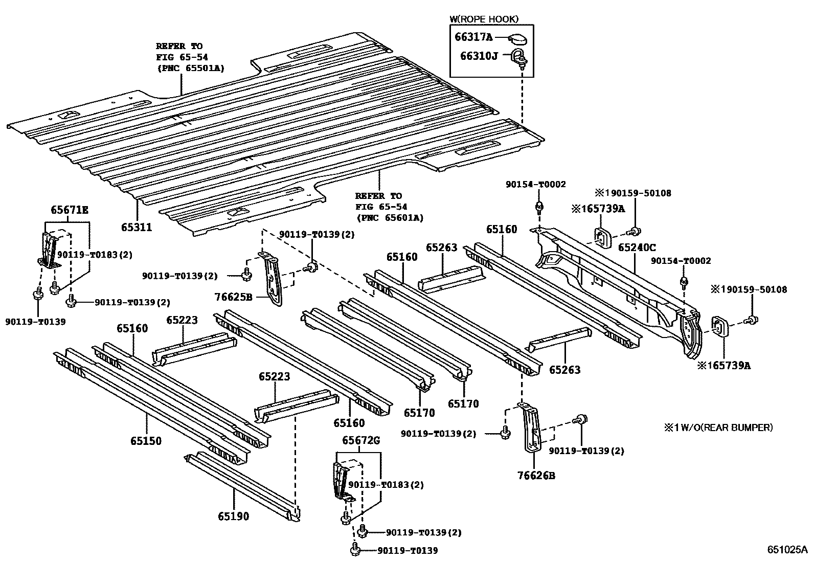 Toyota HILUX 后车身地板和翼子板 EPC diagram — 651025A