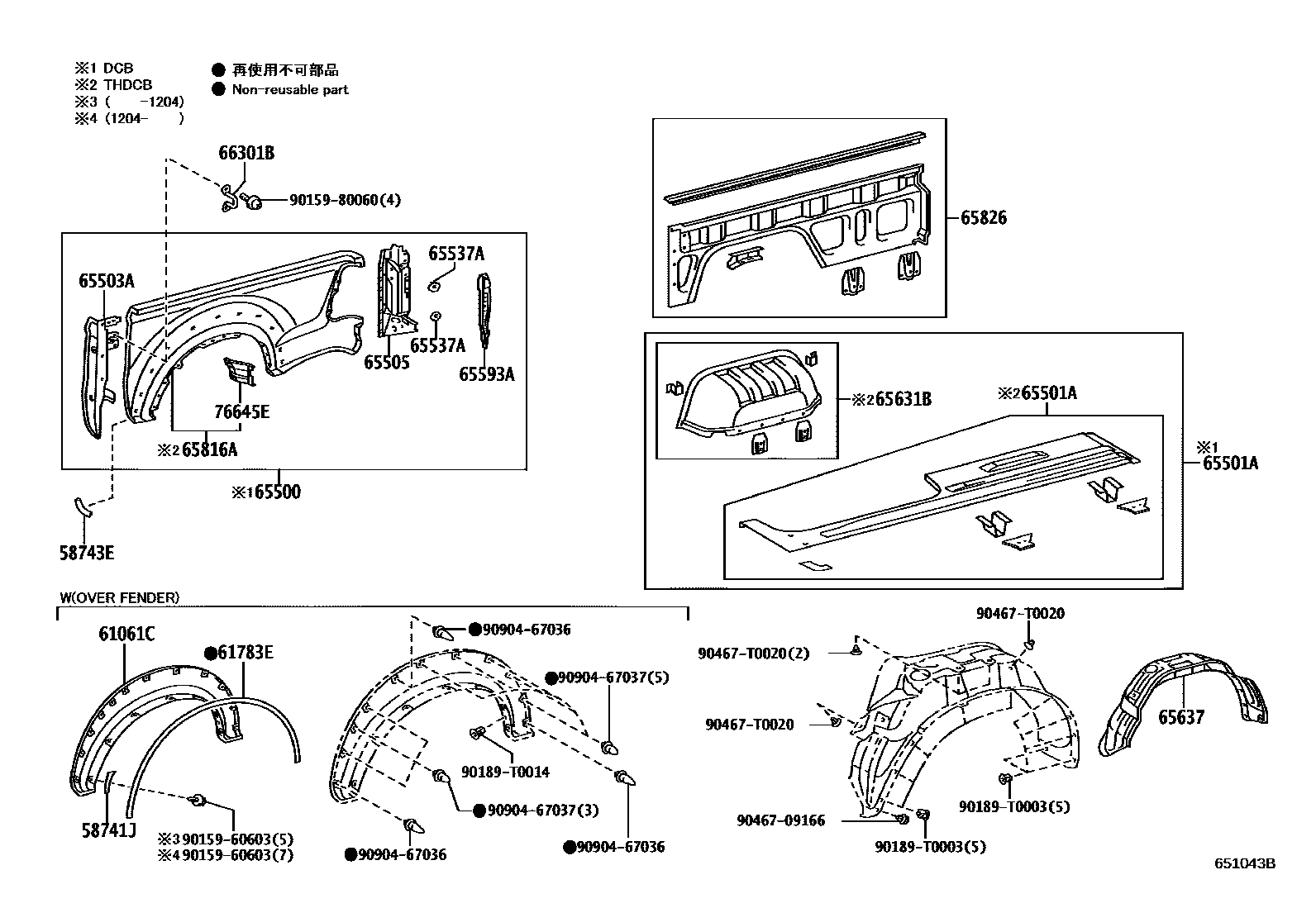 Toyota HILUX 后车身侧面板 EPC diagram — 651043B