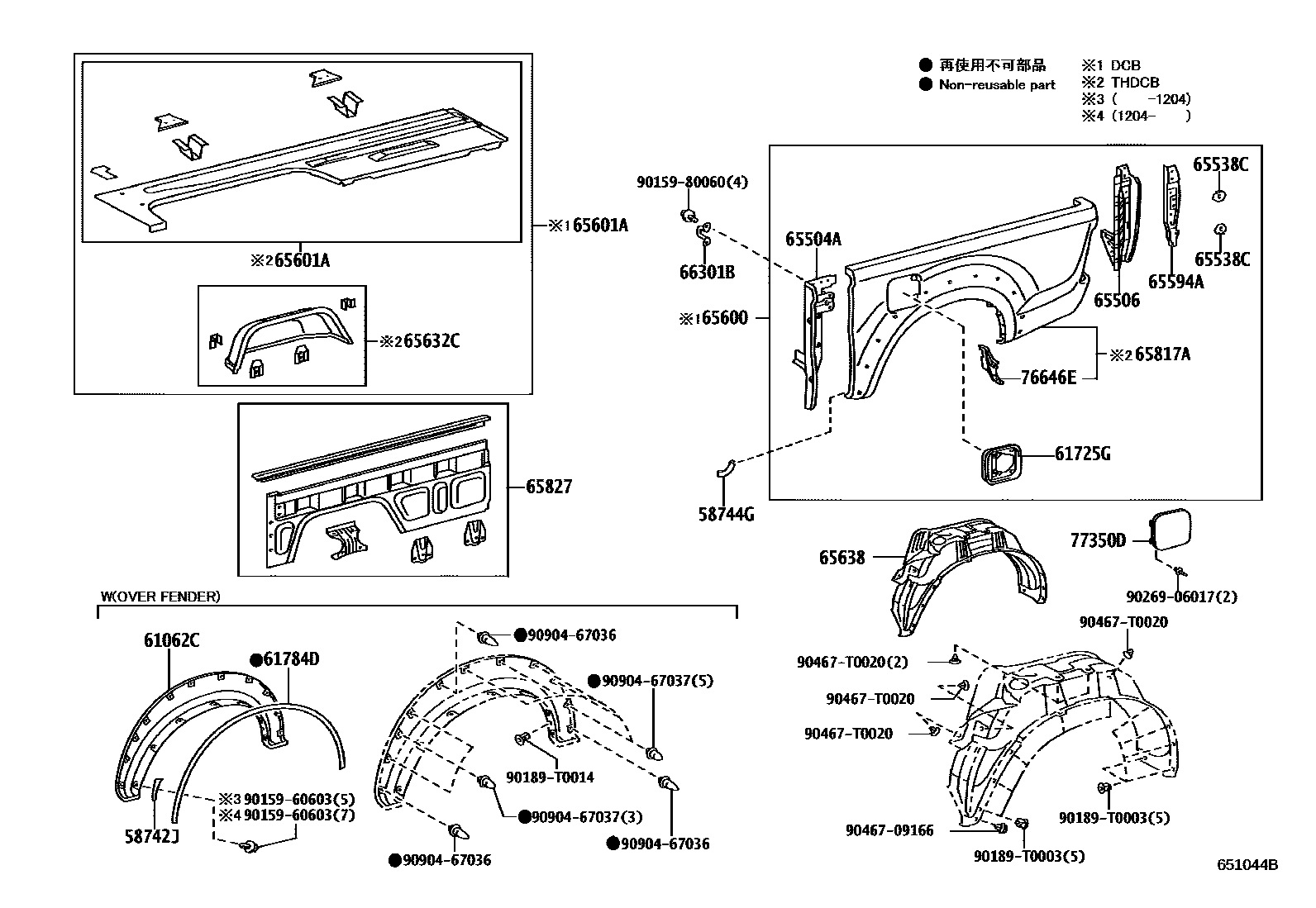 Toyota HILUX 后车身侧面板 EPC diagram — 651044B