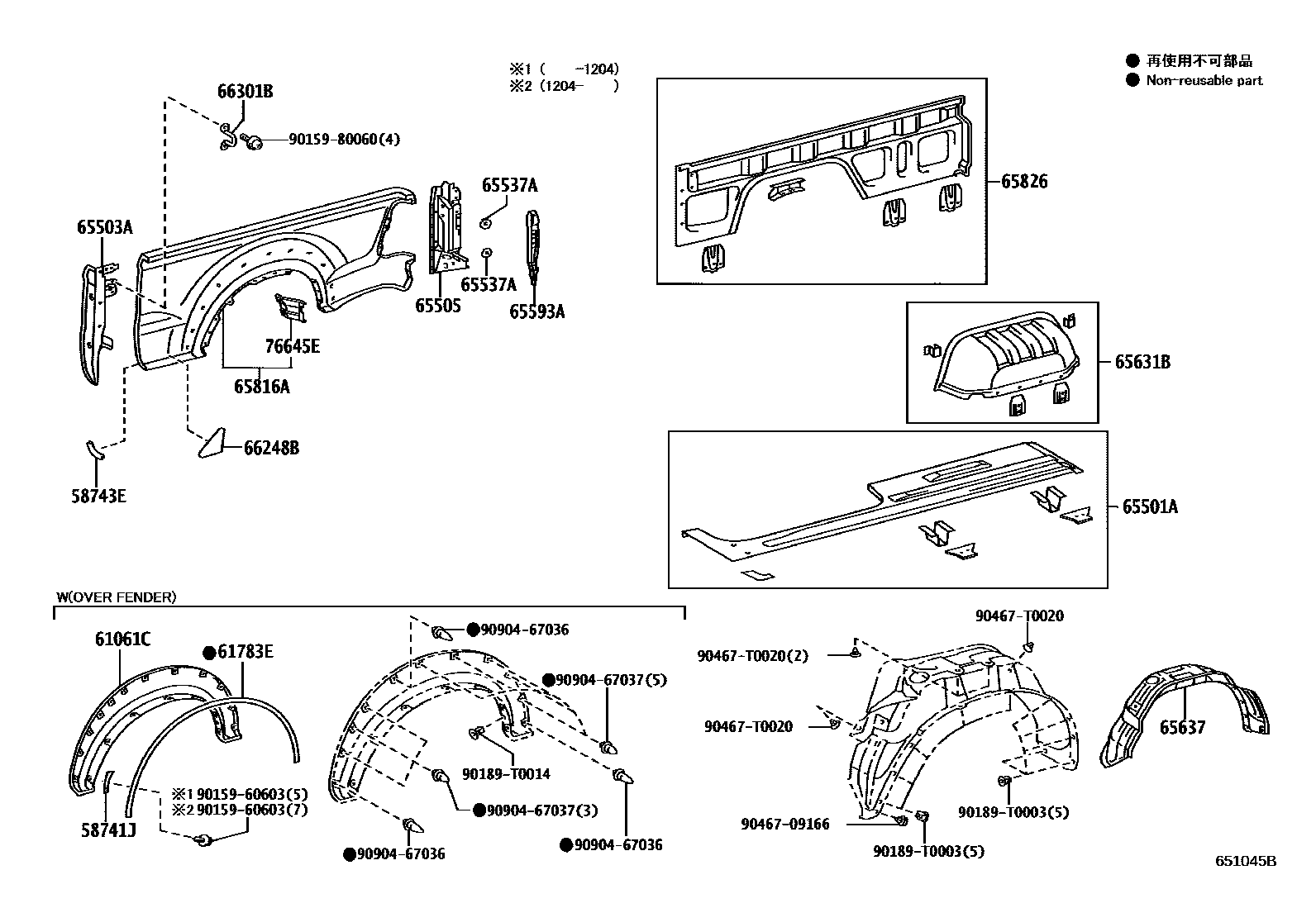 Toyota HILUX 后车身侧面板 EPC diagram — 651045B