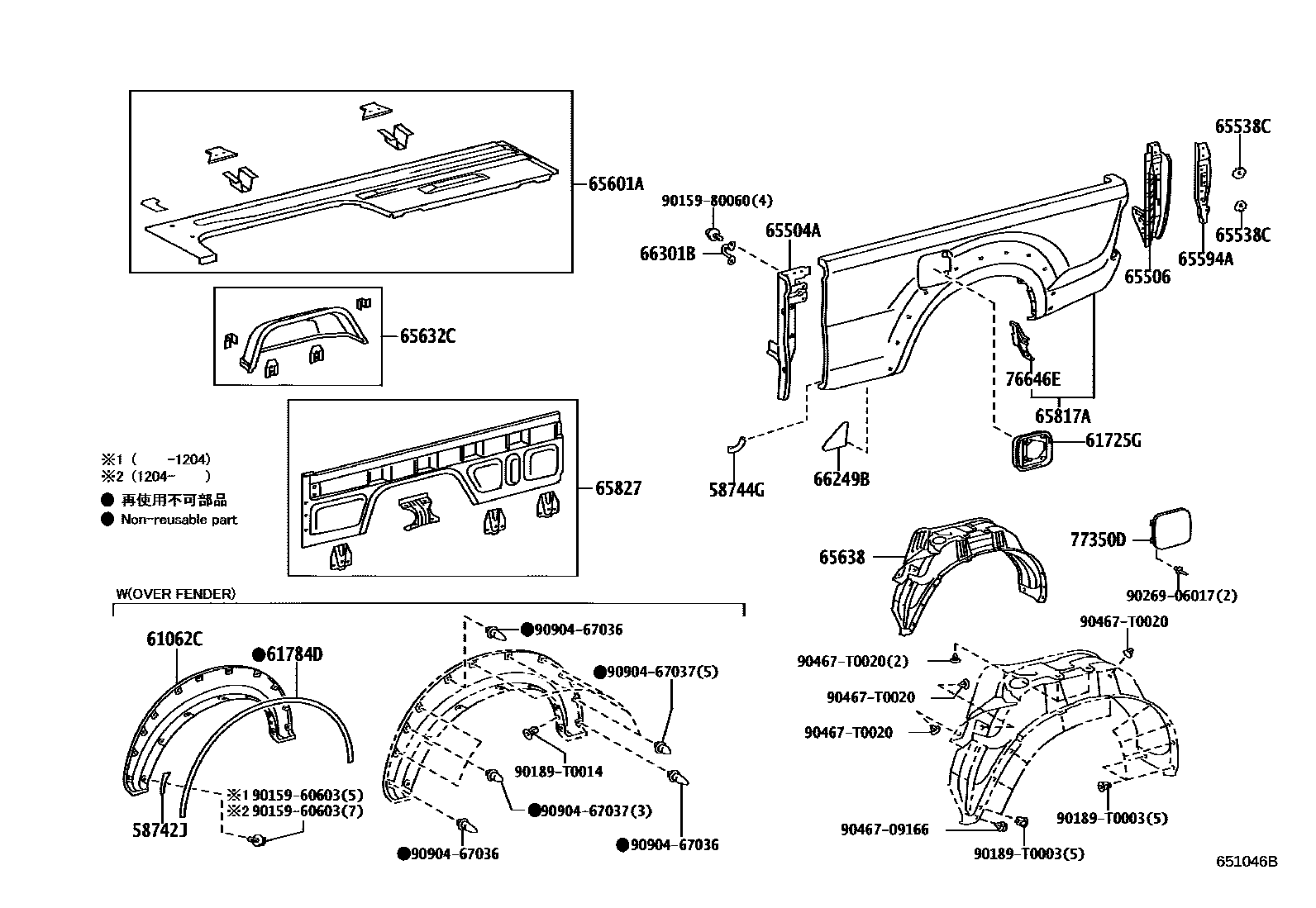 Toyota HILUX 后车身侧面板 EPC diagram — 651046B