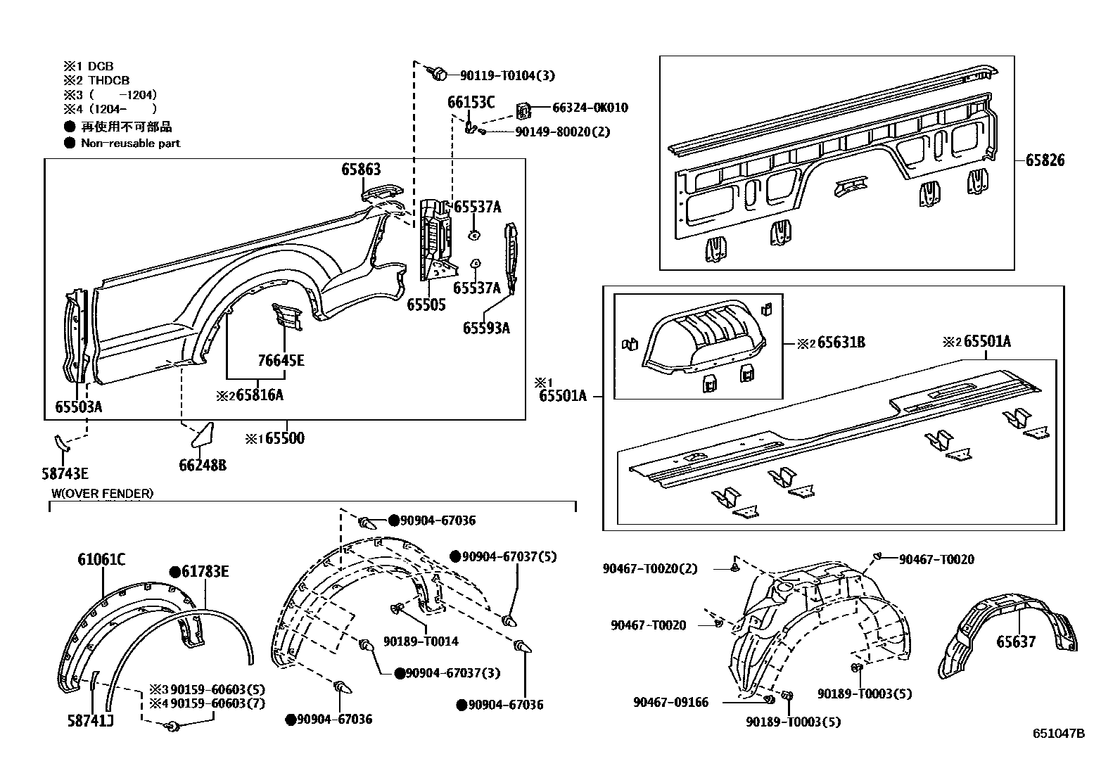 Toyota HILUX 后车身侧面板 EPC diagram — 651047B
