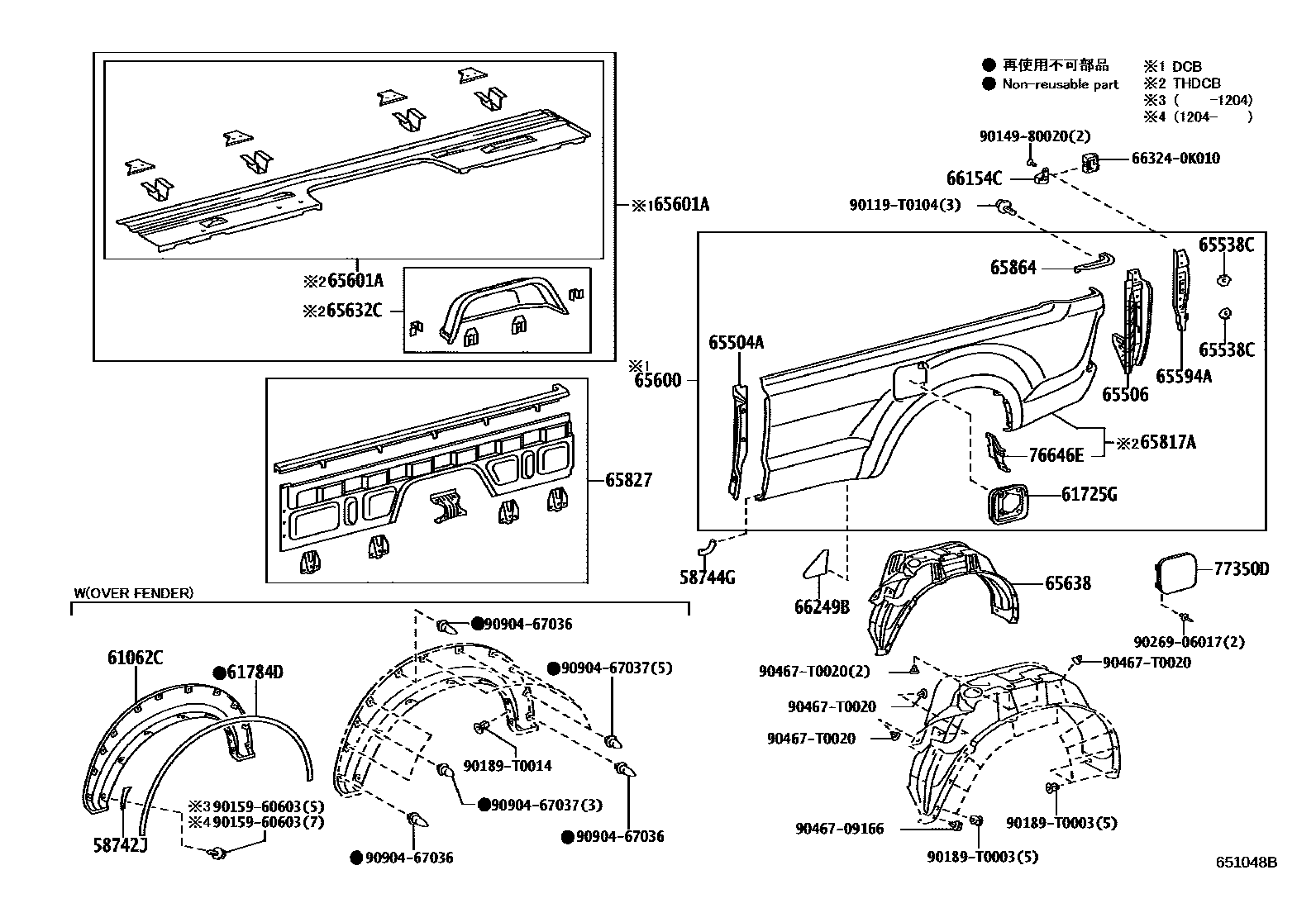 Toyota HILUX 后车身侧面板 EPC diagram — 651048B