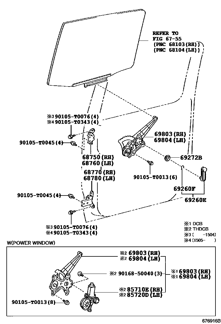 Toyota HILUX 后门车窗升降器和合页 EPC diagram — 676916B