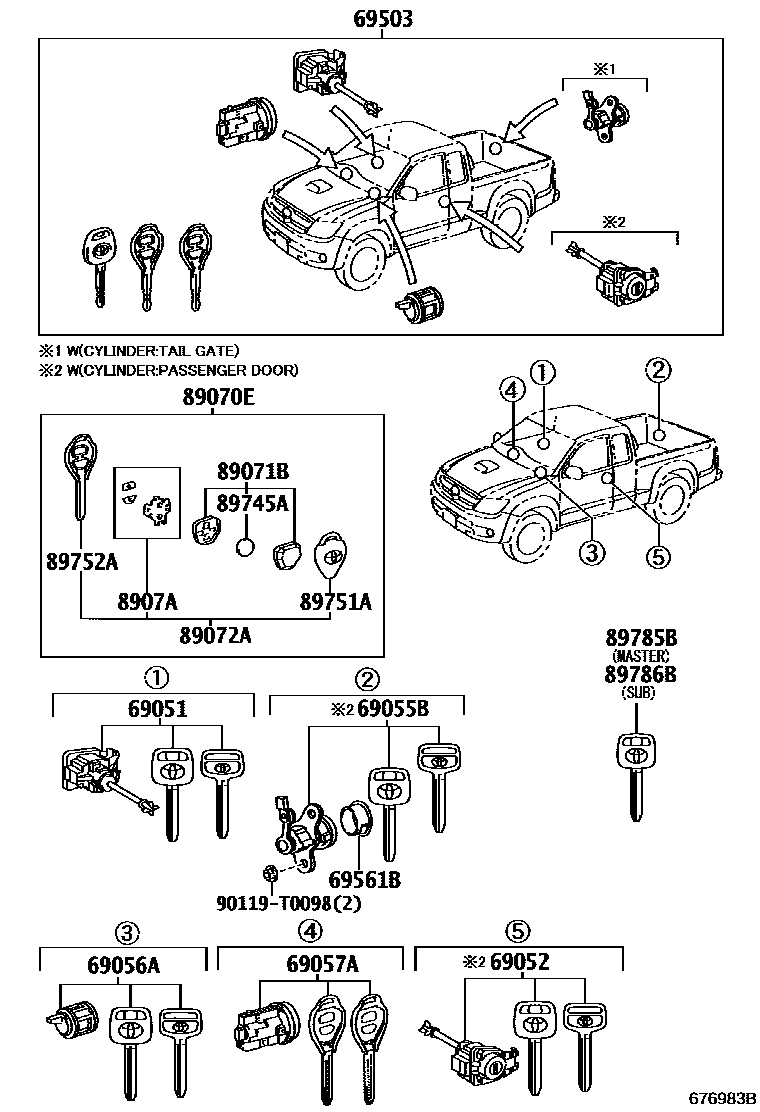 Toyota HILUX 锁芯组件 EPC diagram — 676983B