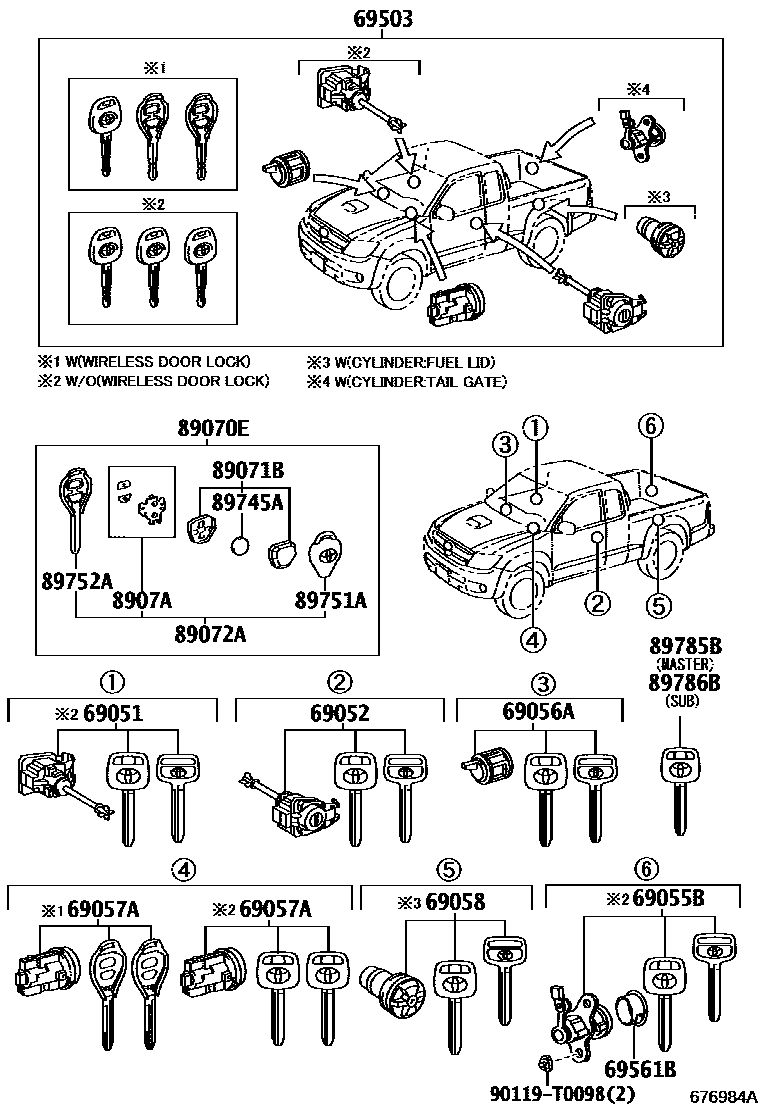 Toyota HILUX 锁芯组件 EPC diagram — 676984A